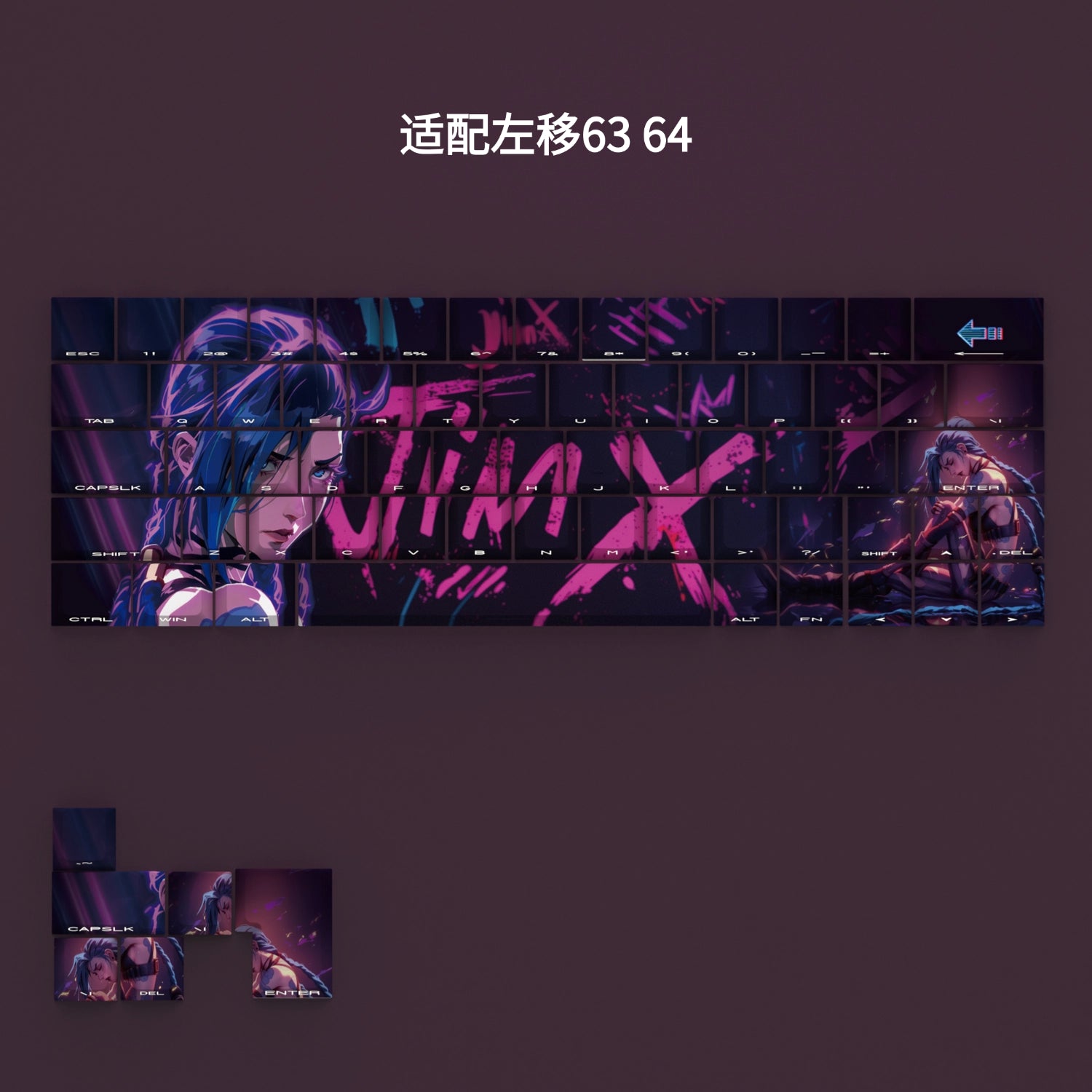 Jinx Anime PBT Side-Transparent Mechanical Keyboard Keycaps - OEM Height, Dye-Sublimation Printed for Gaming & Typing - Perfect for PC Gamers, Streamers & Office Work