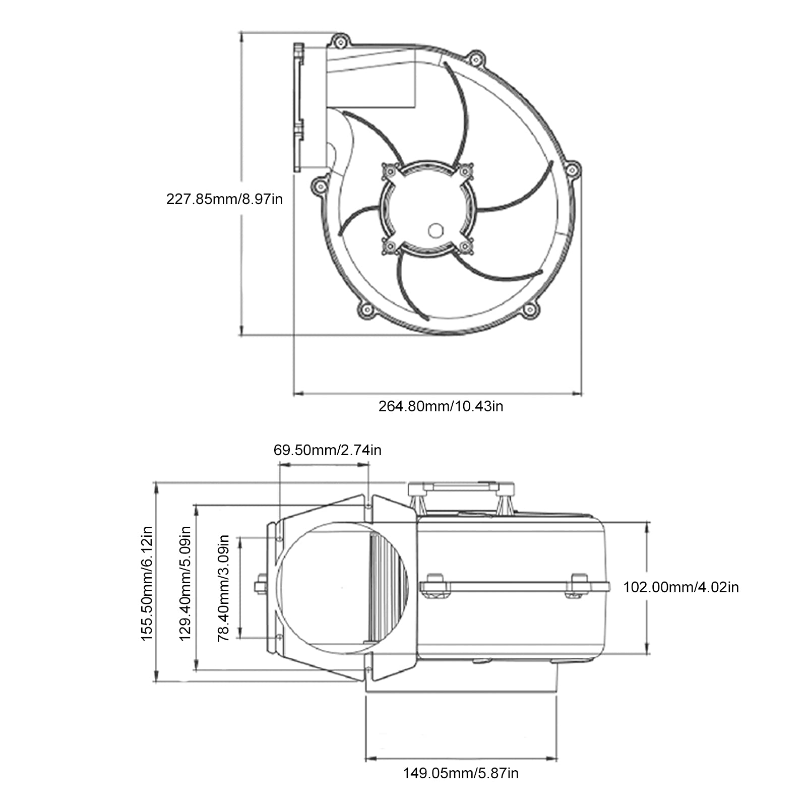 24V Zunate Marine Bilge Air Blower - High Volume Ventilation Fan for Engine Compartments, Galleys & Kitchens | Durable Boat & RV Air Circulation System