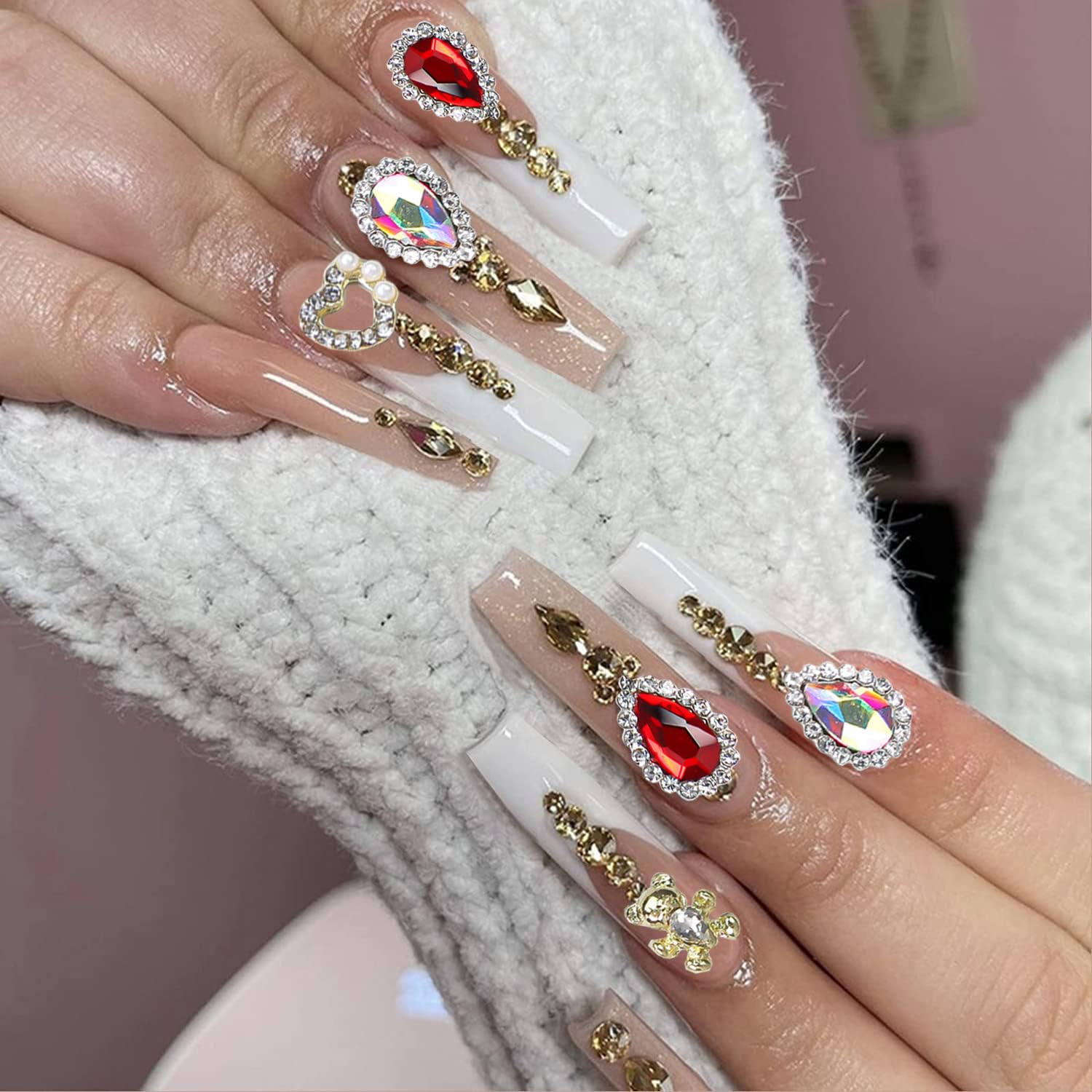 24pcs Luxury Gold Heart Nail Charms - Laser Design Alloy Rhinestones for Nail Art, Shiny DIY Nail Gems & Nail Art Supplies for Women - Perfect for Parties, Weddings, and Special Occasions