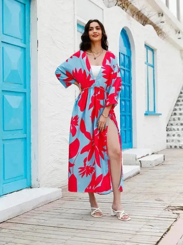 Women's Floral Print Chiffon Midi Dress - Elegant Summer Party & Wedding Guest Dress for Women