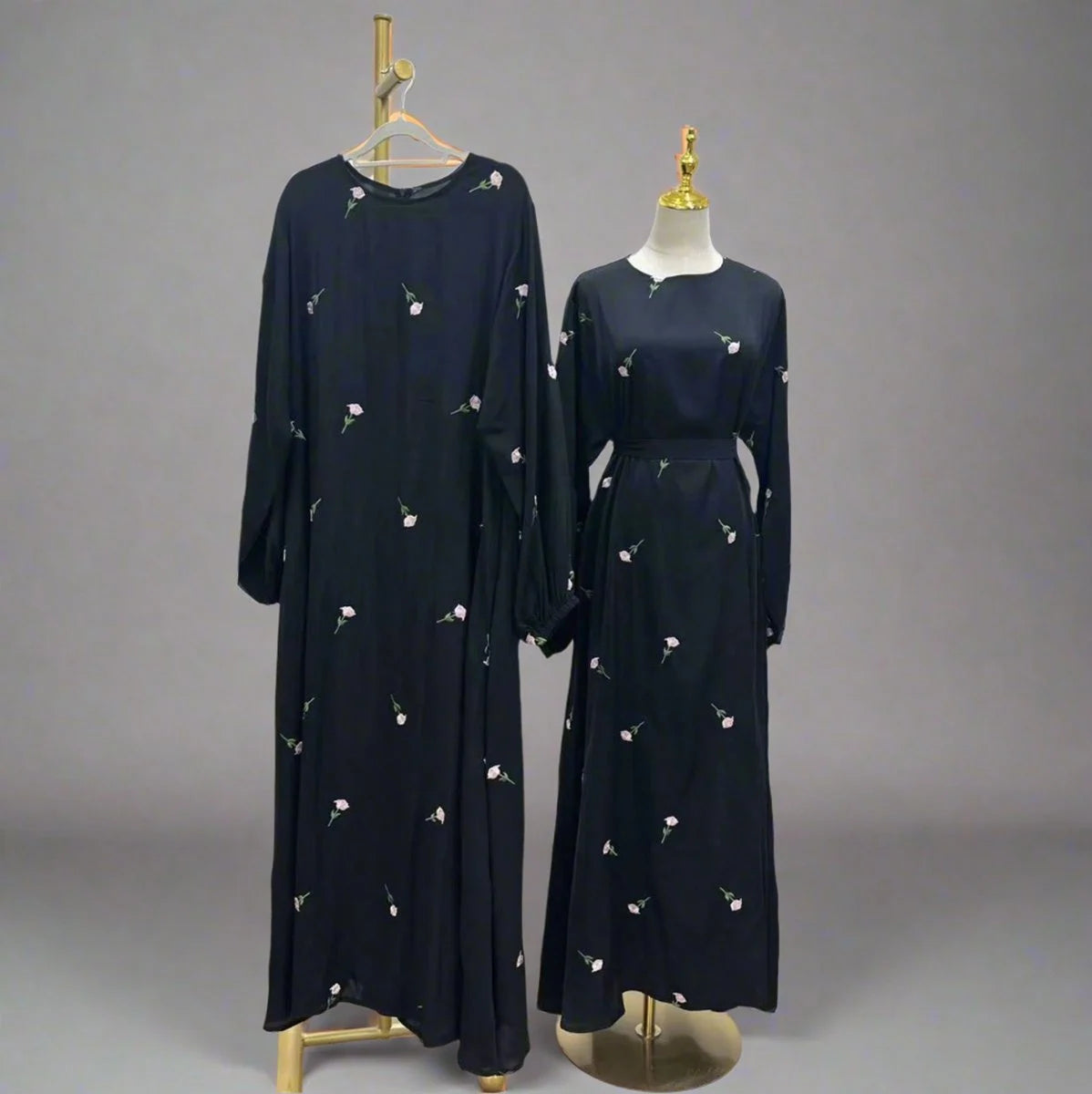 Elegant Floral Embroidery Nida Abaya Dress #25931 - Modest Islamic Fashion for Women, Perfect for Eid, Wedding & Special Occasions
