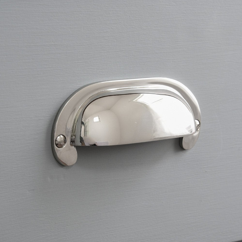 Polished Nickel Large Curved Hooded Drawer Handle - Modern Cabinet Pull for Kitchen & Bathroom - Perfect for Home Renovation & Furniture Upgrade
