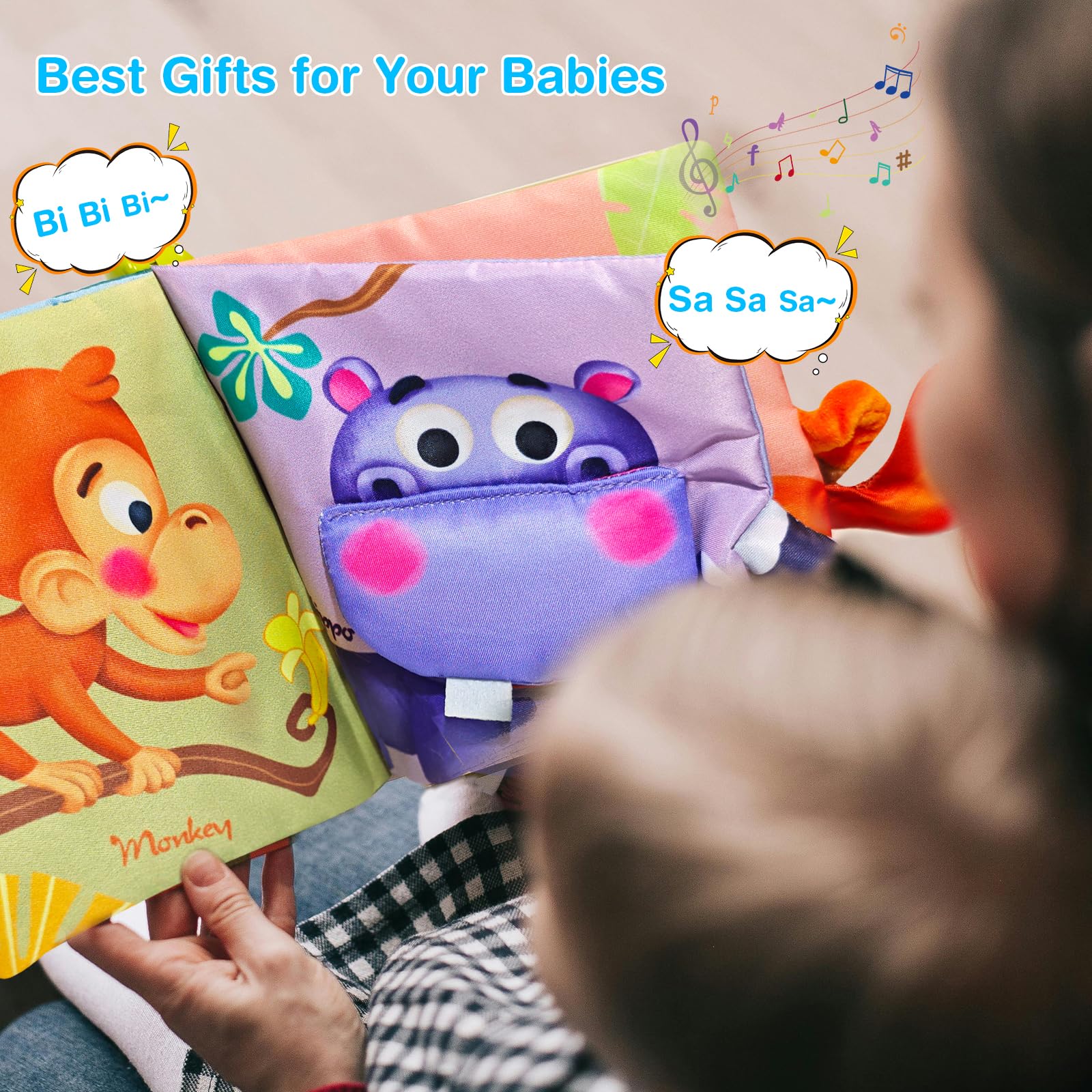 Soft 3D Activity Cloth Book for Babies 6-12 Months | Montessori Musical Toy for Newborns | Early Development & Tummy Time Learning Toy | Perfect Baby Shower Gift for Boys & Girls (Animal Theme) - Great for Playtime, Sensory Development & Parent-Child Bonding
