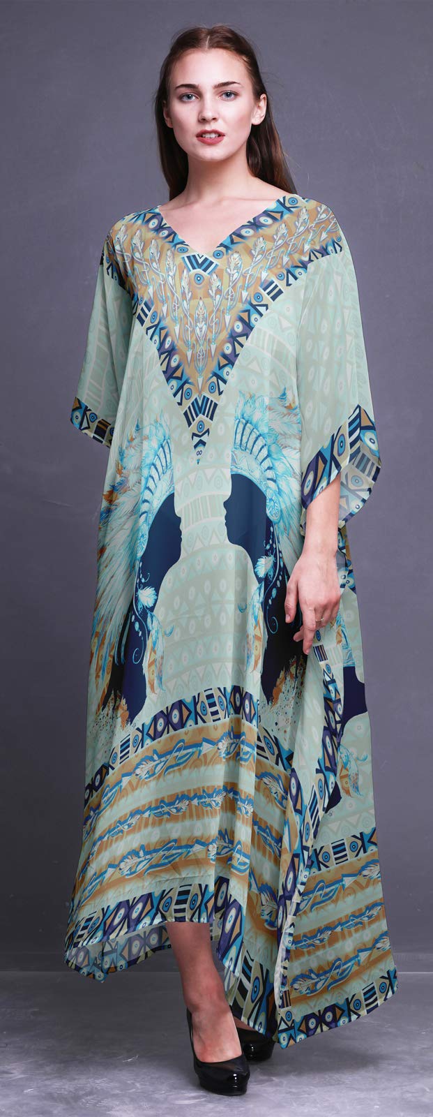 Plus Size Women's Summer Kaftan Dress - Flowy Beach Cover Up, Boho Kimono, Lounge & Maxi Dress for Vacation, Poolside, and Casual Outings