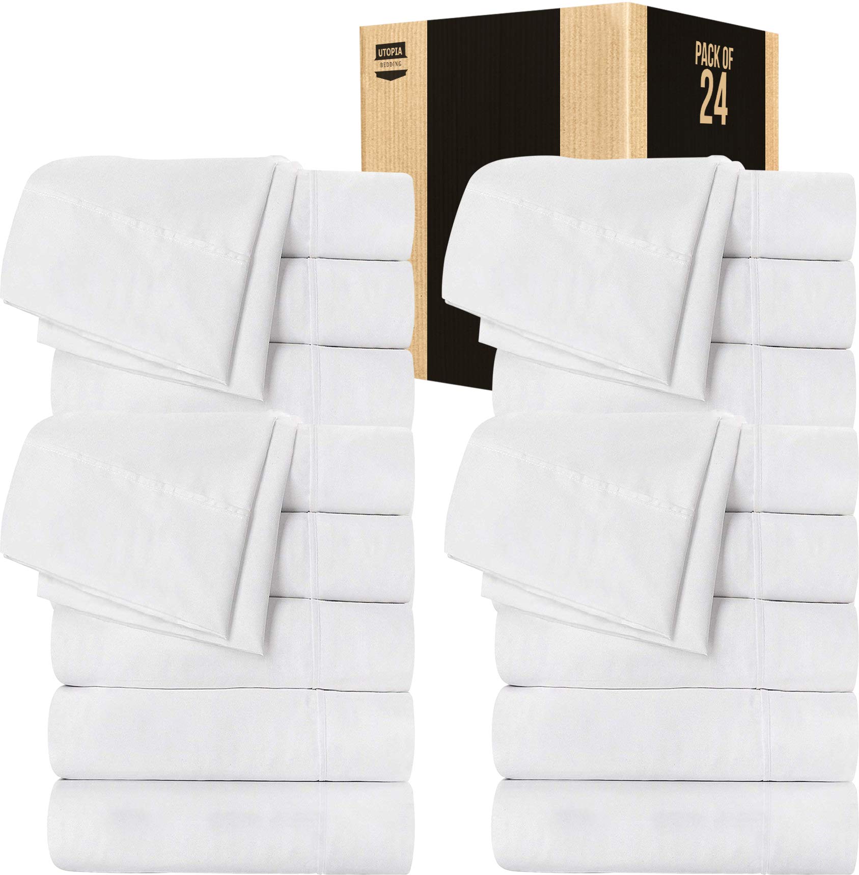 Utopia Bedding Premium Microfiber King Size Flat Sheet Set - Ultra Soft & Breathable (White, 24-Pack Bulk) for Hotels, Dorms & Home Bedding Essentials