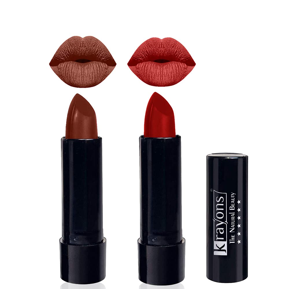 Krayons Cute Pop Matte Lipstick - Waterproof & Long-Lasting, Chocolate Mocha Shade, 3.5g Each (Pack of 2) - Perfect for Everyday Wear, Date Nights & Special Occasions