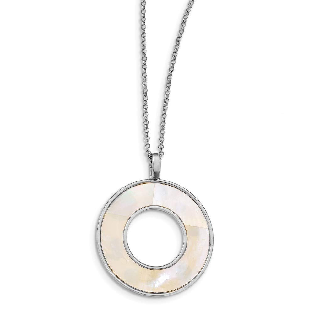 925 Sterling Silver Simulated Mother of Pearl Circle Pendant Necklace for Women - 61cm Elegant Jewelry Gift for Birthday, Anniversary & Special Occasions