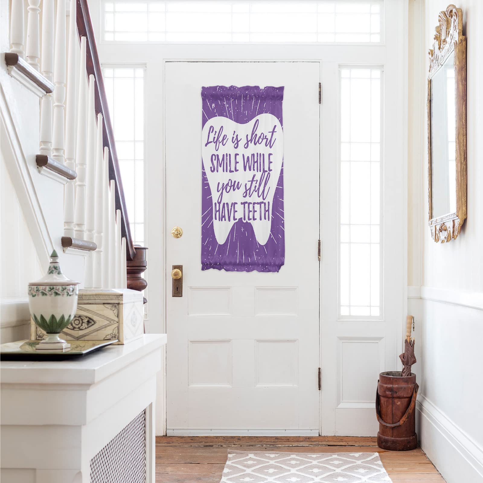 Purple Door Curtains for Windows - French Sidelight Front & Back Door Drapes with Tiebacks - White Tooth & English Letters Kitchen Rod Pocket Panels (25x40 inches) - Perfect for Living Room, Bedroom & Entryway Decor