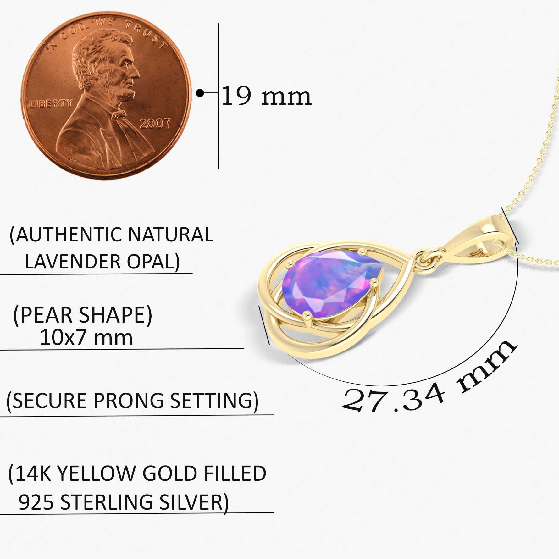 Natural Lavender Opal Pear-Shaped Solitaire Pendant Necklace for Women - Elegant 925 Sterling Silver Chain Jewelry Gift for Birthday, Anniversary & Valentine's Day