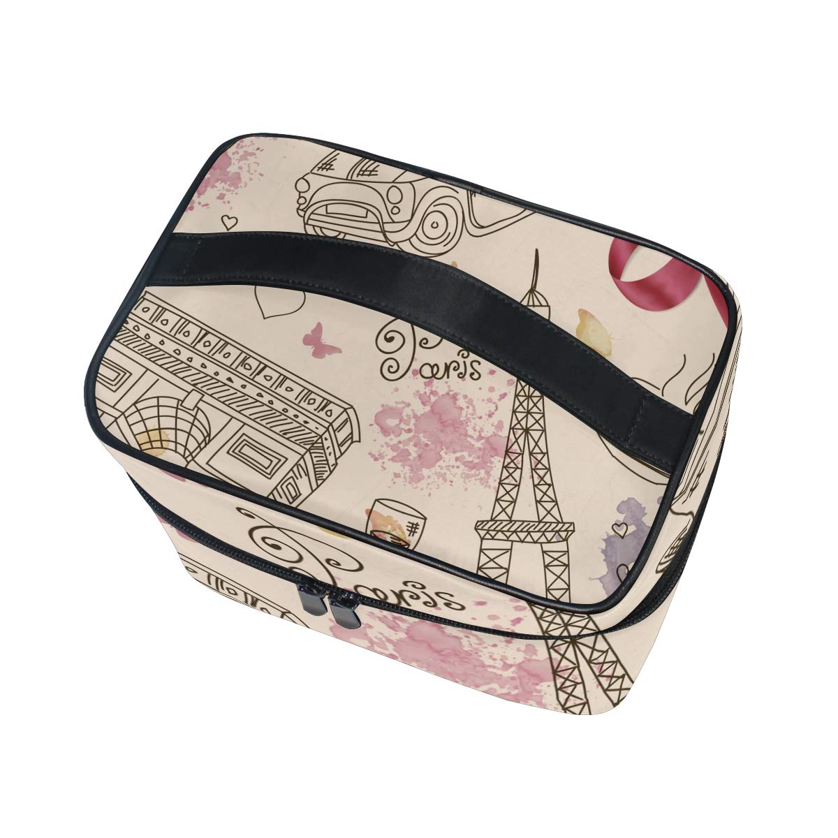 Hand Drawn Paris Cosmetic Bag - Travel Makeup Train Case & Storage Organizer for Women | Perfect for Vacation, Gym & Daily Essentials
