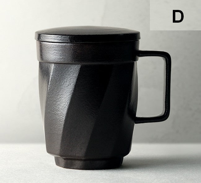Handmade Ceramic Coffee Mug Set - Large Modern Pottery Tea Cup with Lid, Unique Brown Green Blue Black Colors, Perfect for Home Office & Gifts