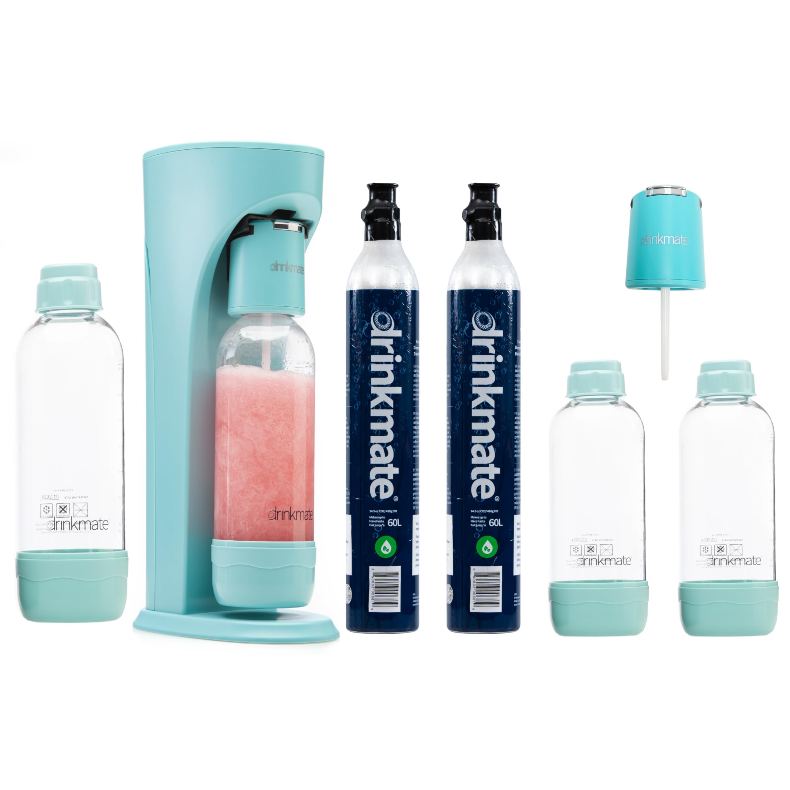 Drinkmate OmniFizz Sparkling Water & Soda Maker Machine - Carbonates Any Beverage with 2x 60L CO2 Cylinders, 3 Carbonation Bottles & 2 Fizz Infusers - Party Pack (Arctic Blue) | Perfect for Home, Office, Parties & Healthy Hydration