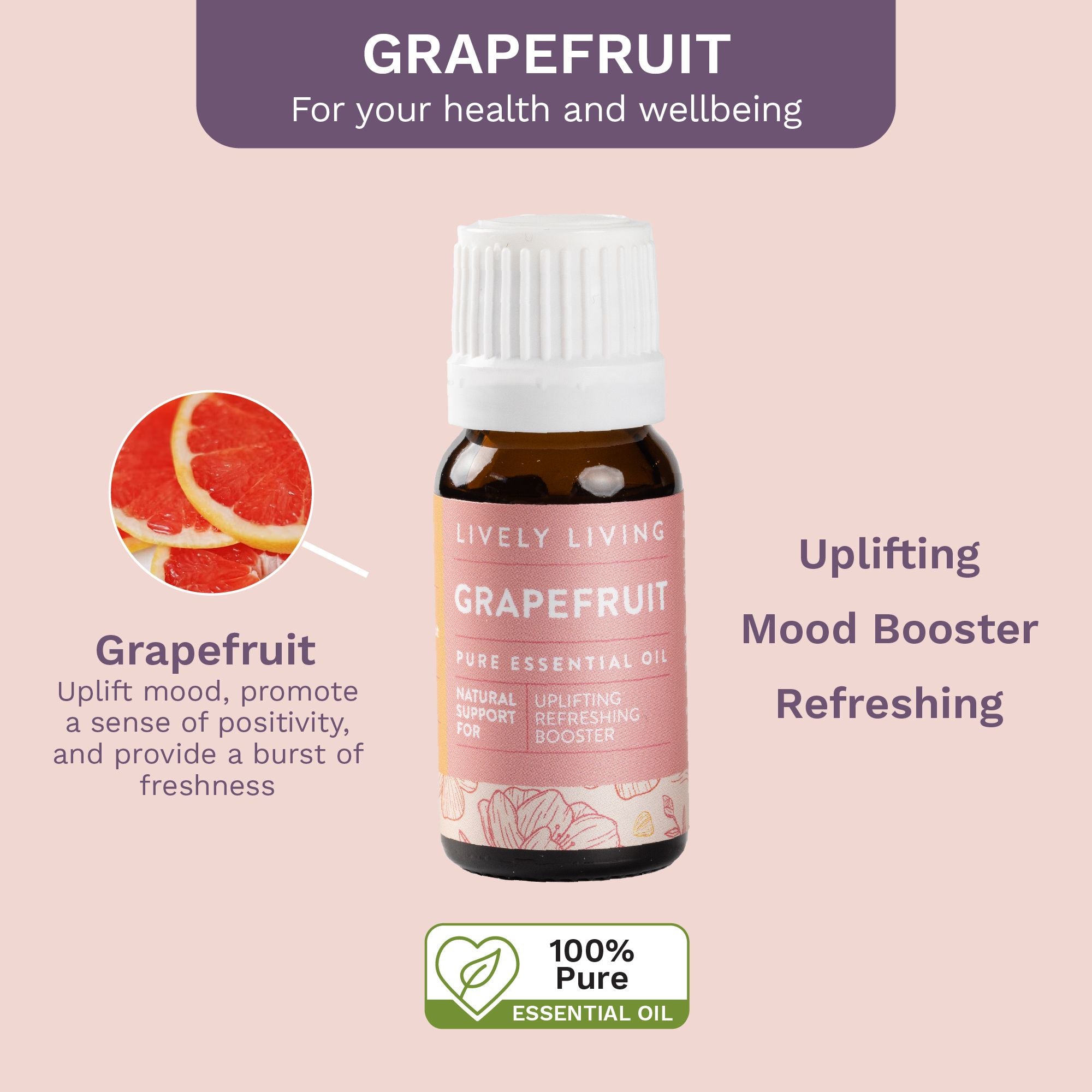 Pure Grapefruit Pink Essential Oil 10ml - 100% Natural Aromatherapy Oil for Relaxation, Stress Relief & Diffuser Use - Perfect for Massage, Skincare & Home Fragrance