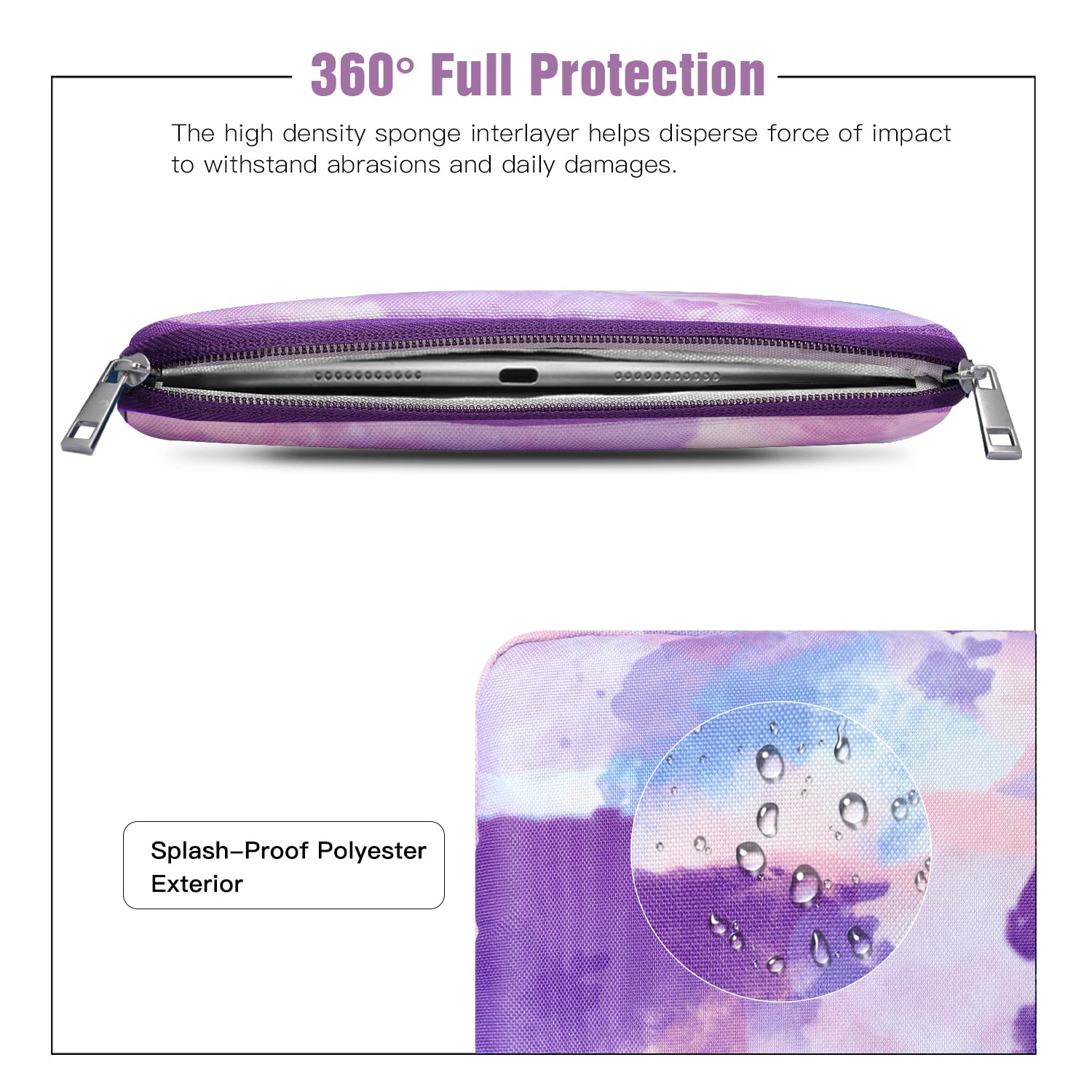 TiMOVO 9-11 Inch Tablet Sleeve Case - Compatible with iPad 10.2 (2021-2022), iPad Air 5/4, iPad Pro 11 (2024), Galaxy Tab S9/S8/A8/A7 - Protective Pouch with Smart Keyboard Fit - Watercolor Purple - Perfect for Travel, Work & School