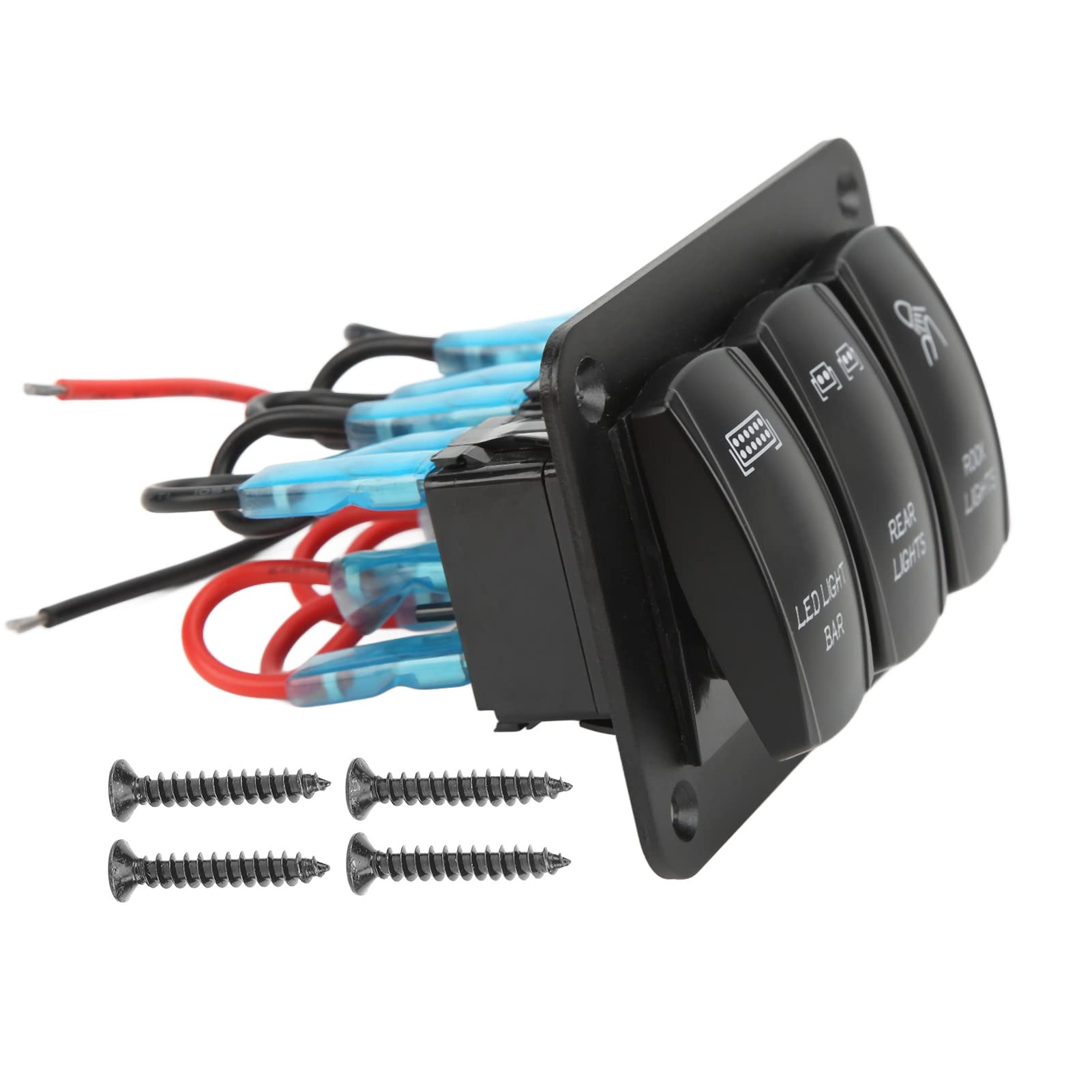 12V-24V Marine Rocker Switch Panel with Blue LED Backlight - 5 Pin 3 Gang Waterproof Boat Switch for LED Light Bars, ATV, UTV, Yacht & Car Accessories | Perfect for Marine Electrical Systems & Off-Road Vehicle Lighting Upgrades
