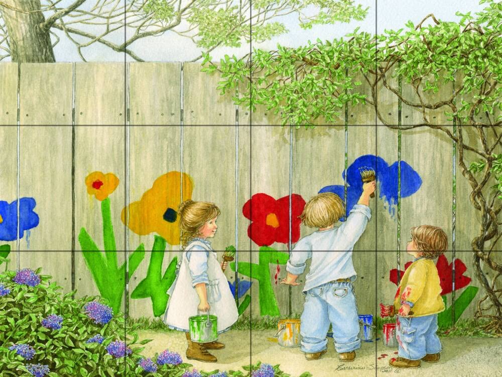 Tile Mural Kitchen Backsplash - Garden Fence Design by Catherine Simpson | Peel & Stick Wall Decor for Home, Cafe, Restaurant Renovation