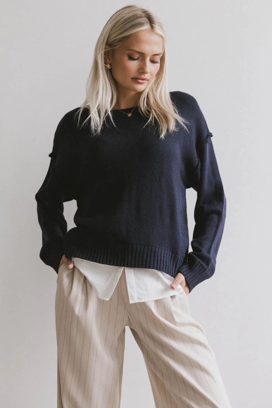 Marcel Knit Sweater for Women - Navy Blue Cozy Pullover | Soft Winter Sweater | Casual & Office Wear | Perfect for Fall & Winter Outfits
