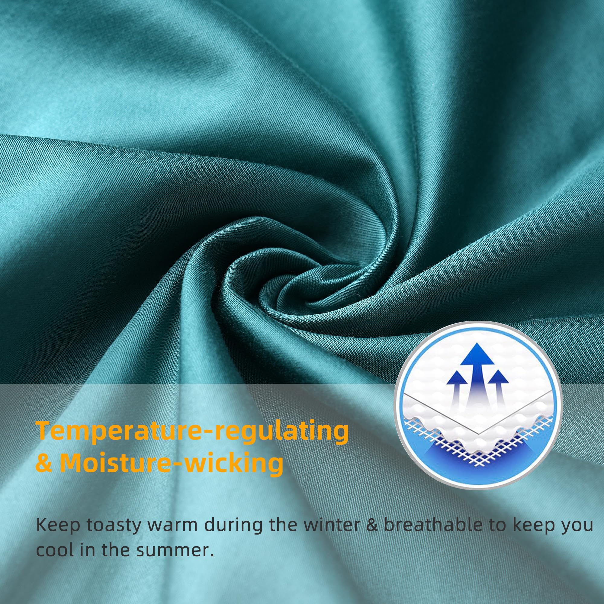 2 Pack Queen Size Cooling & Breathable Cotton Pillow Protectors with Zipper - Teal Blue Pillow Cases (20