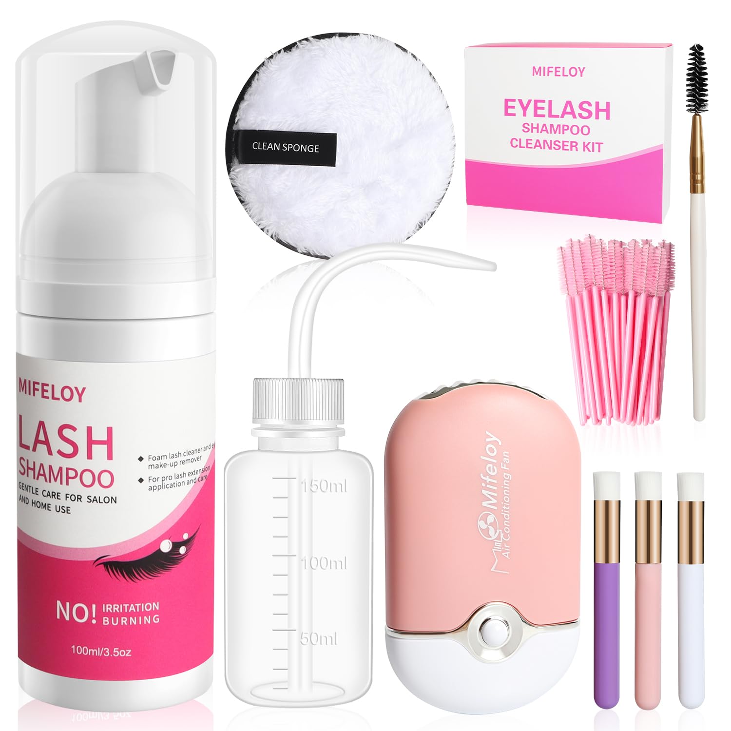 9-Piece Eyelash Extension Kit for Home & Salon Use - Includes Eyelash Shampoo, Mini USB Heater, Lash Dryer, Disposable Brushes, Mascara Wands & Cleaning Tools - Perfect for DIY Lash Extensions, Professional Styling & Beauty Salon Treatments