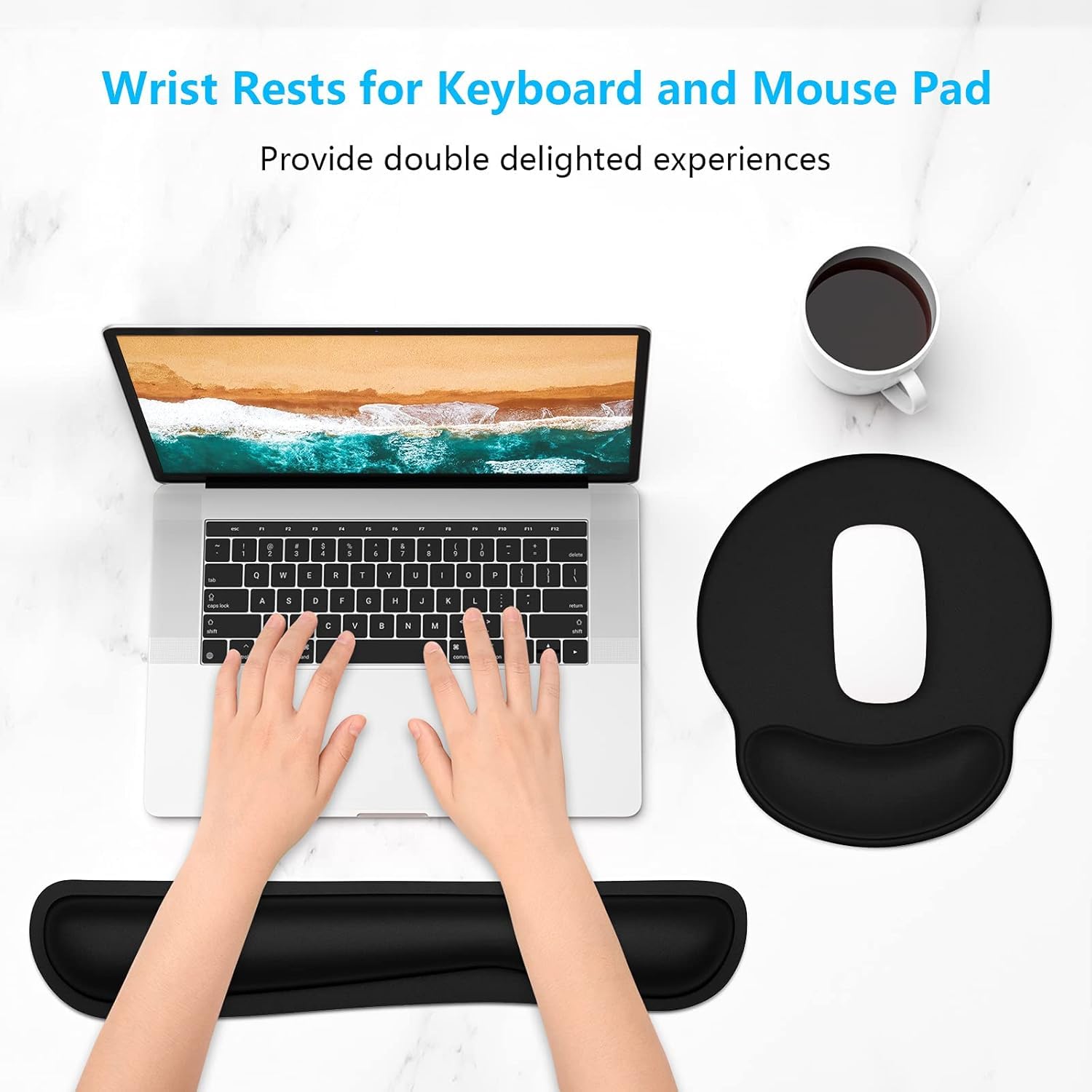 Ergonomic 3-in-1 Mouse Pad with Wrist Rest - Comfortable Gel Keyboard & Mouse Pad for Office Work, Gaming & Travel - Black Computer Accessories for Home & Office Use