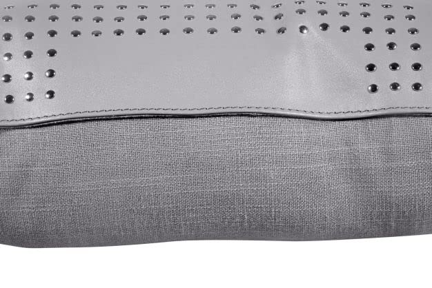 Genuine Leather Geometric Studded Throw Pillow 20x20 Inch - Solid Gray Modern Western Style Decorative Cushion for Sofa, Bed, Living Room & Home Decor