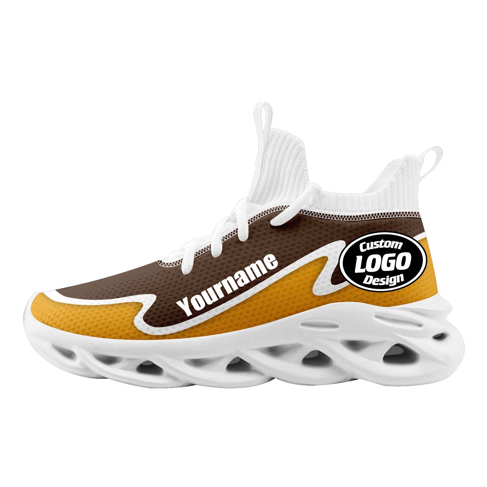 Custom Brown & Yellow Maxsoul Personalized Sneakers - Men's/Women's Fashion Casual Shoes FN030A E020011 Size 10 - Perfect for Streetwear, Gym & Everyday Comfort