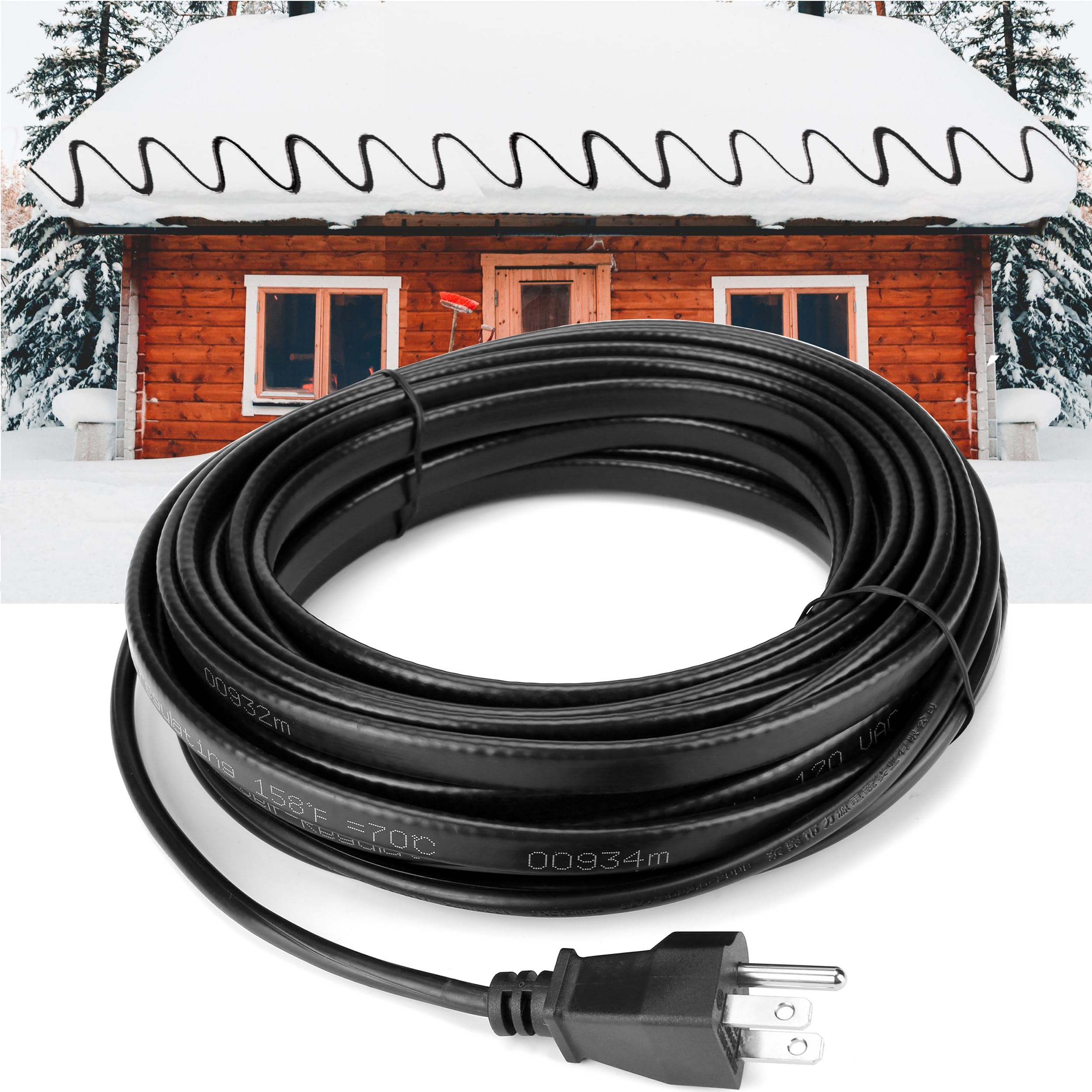 Mornajina 50 Feet Self-Regulating Heat Cable - Water Pipe, Roof & Gutter Heating Tape for Ice Dam Prevention & Freeze Protection | Ideal for Winter Home Maintenance, RV Pipes & Outdoor Plumbing
