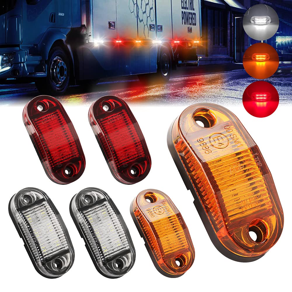 6PCS LED Trailer Marker Lights - 12-30V High Brightness Waterproof Side Indicators for RV, Truck & Camper (White/Amber/Red) - Perfect for Night Driving & Safety Visibility