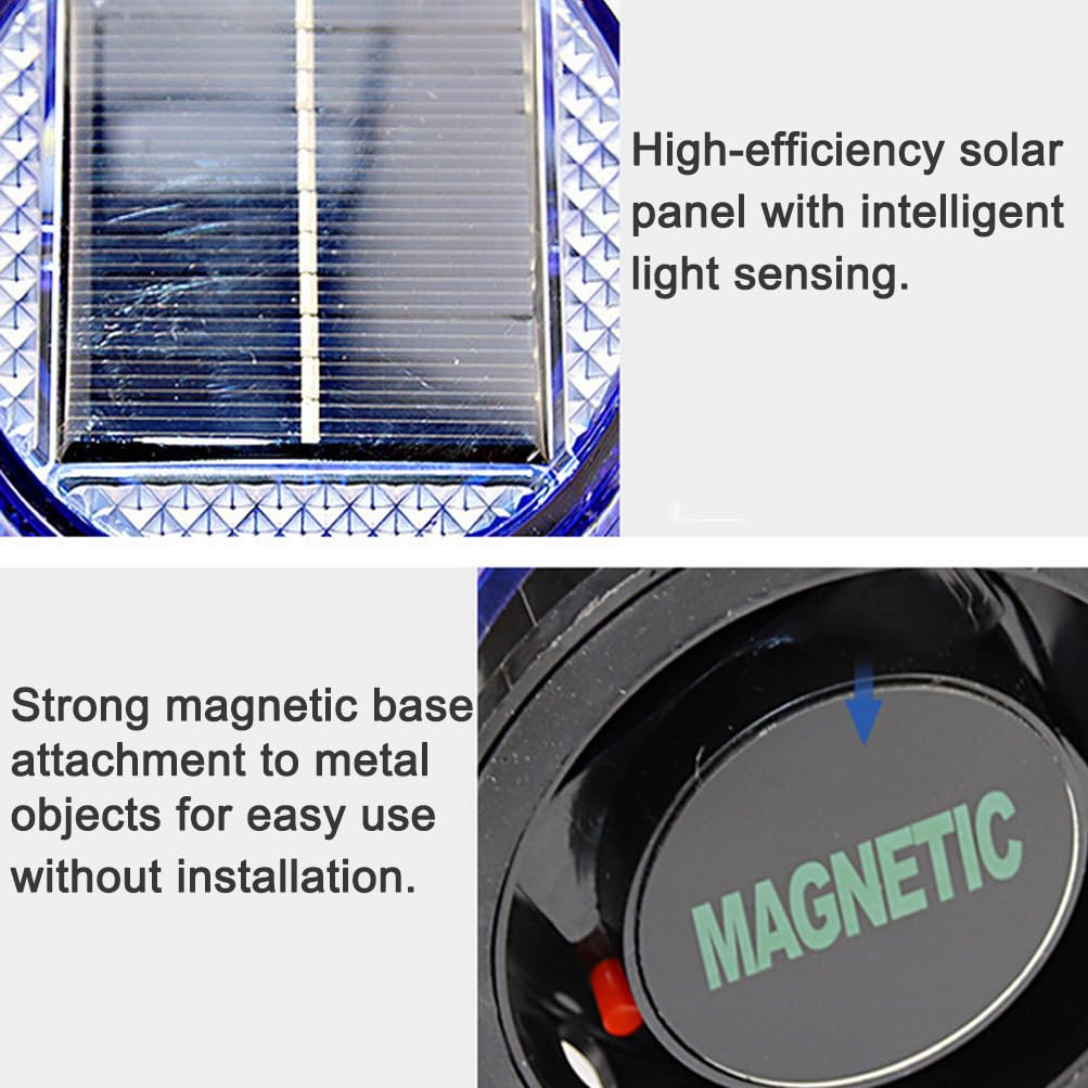 **Aolyty Solar Strobe Warning Light - Super Bright LED Safety Flashing Light with Strong Magnetic Base, Waterproof for Construction, Traffic, Factory, Crane Tower & Dock (Red & Blue) - Ideal for Emergency, Roadside, Hazard Zones & Night Visibility**
