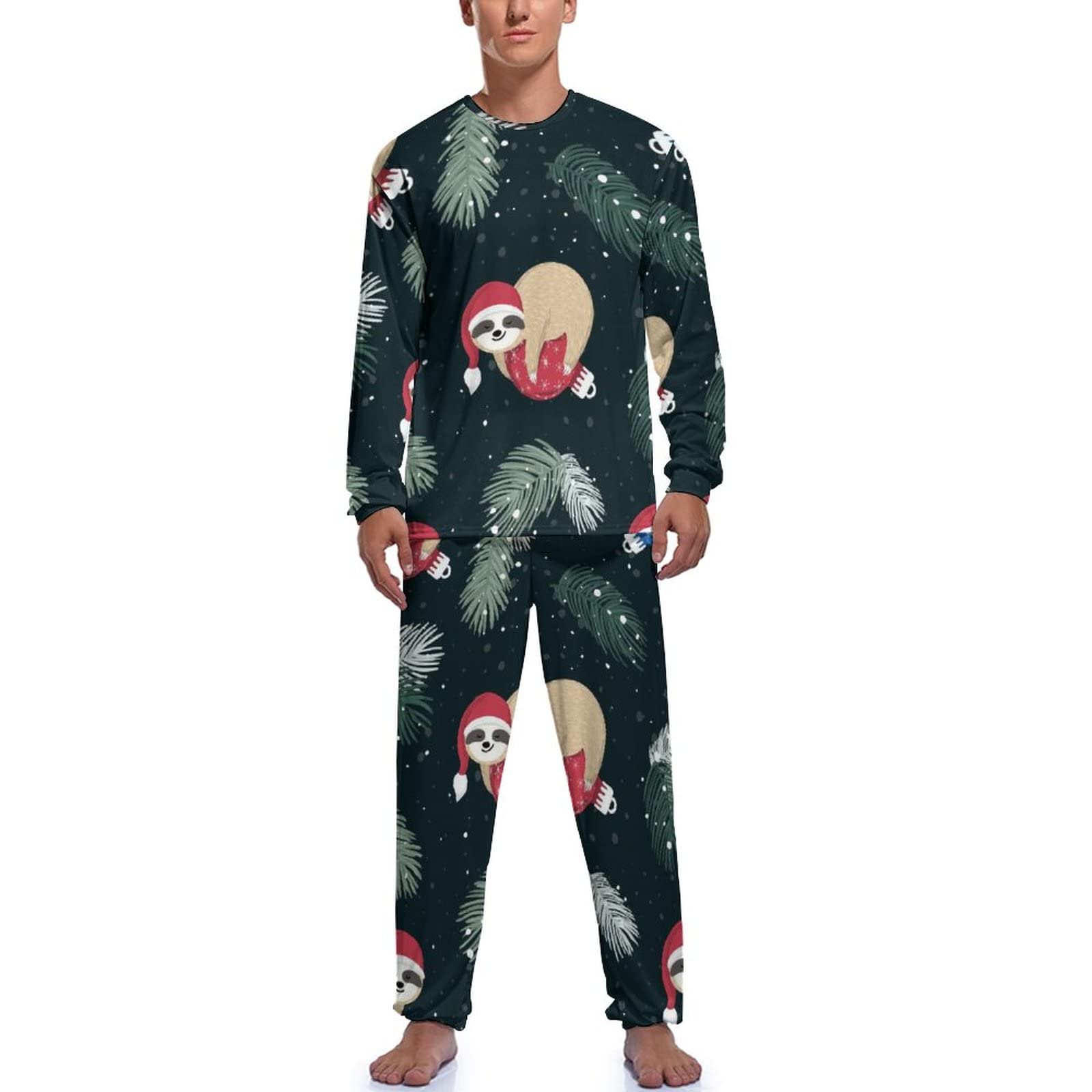 Cute Sloth Print Men's Pajama Set - Soft Sleepwear Lounge Top & Pants for Comfortable Nightwear - Perfect for Relaxing at Home, Sleeping & Lounging