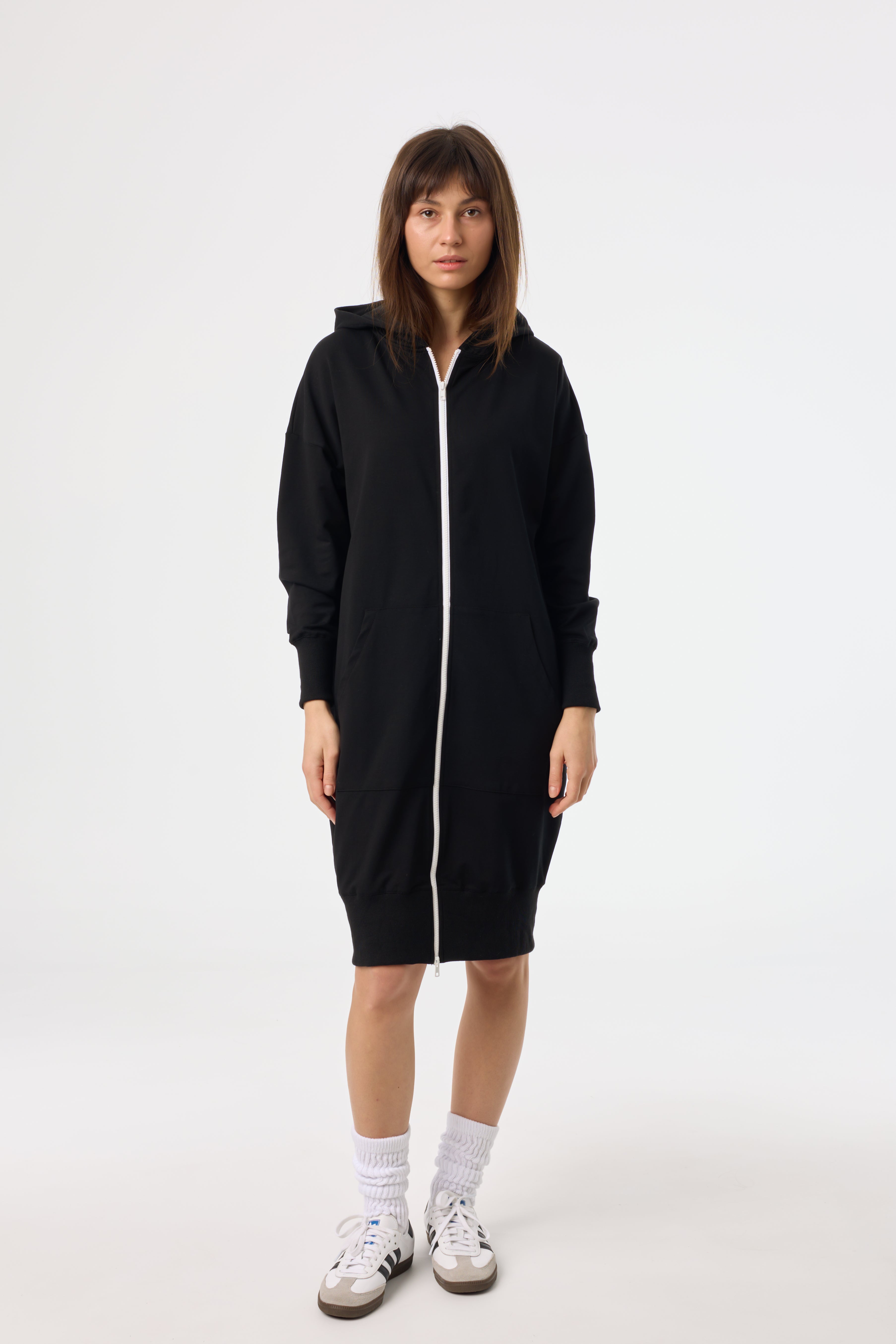 Black and White Zipper Sweatshirt Dress for Women | Stylish Casual Pullover Hoodie Dress | Perfect for Streetwear, Lounge Wear & Fall Fashion Outfits