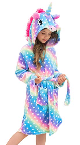 Soft & Cozy Unicorn Dots Bathrobe for Women & Girls - Plush Fleece Robe with Hood for Spa, Lounge & Relaxation at Home