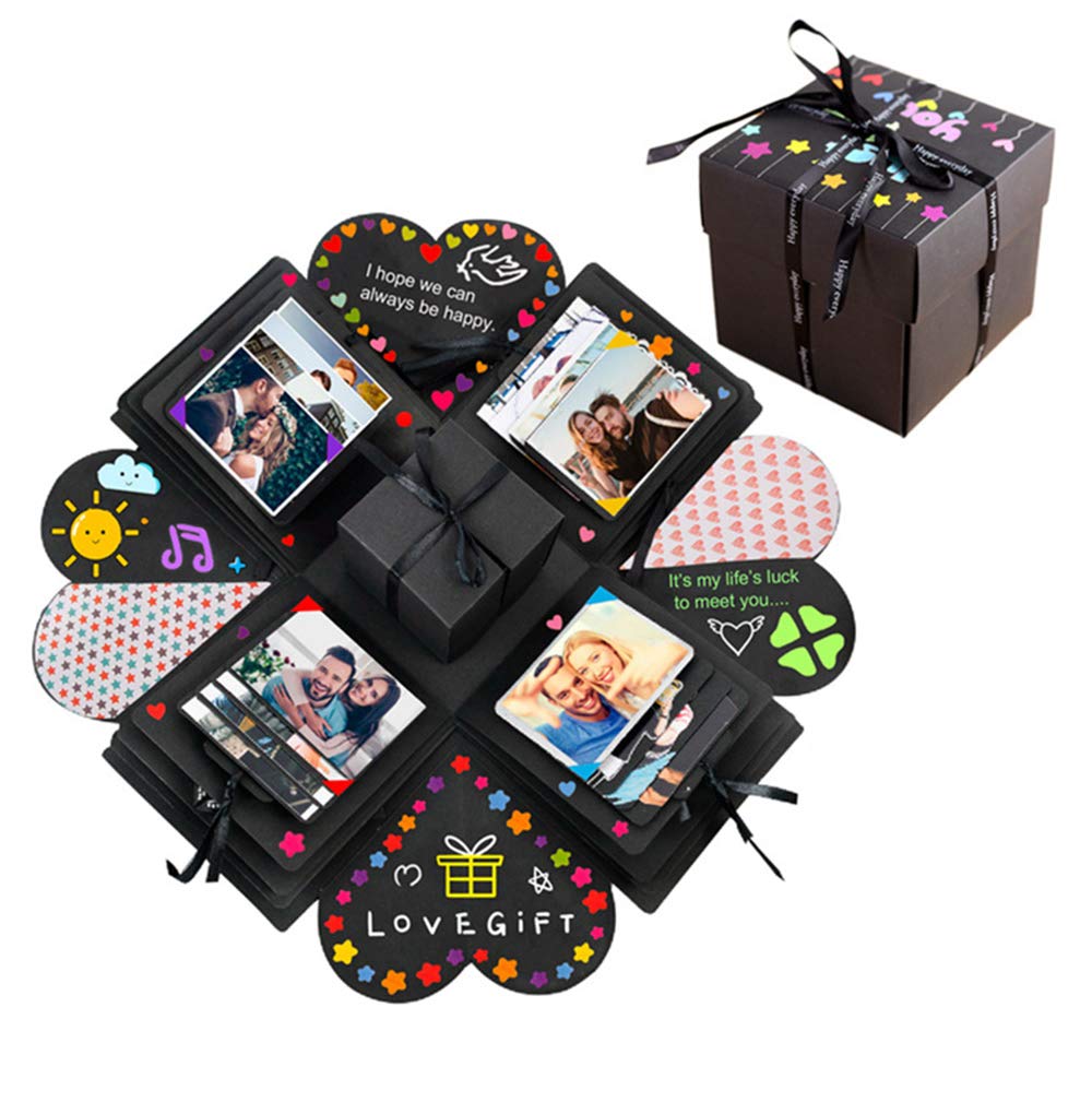 Creative Explosion Gift Box - DIY Handmade Photo Album Scrapbook for Valentine's Day, Wedding, Birthday Party | Surprise Gift Idea for Loved Ones | Perfect for Anniversaries, Graduations & Special Occasions - Black