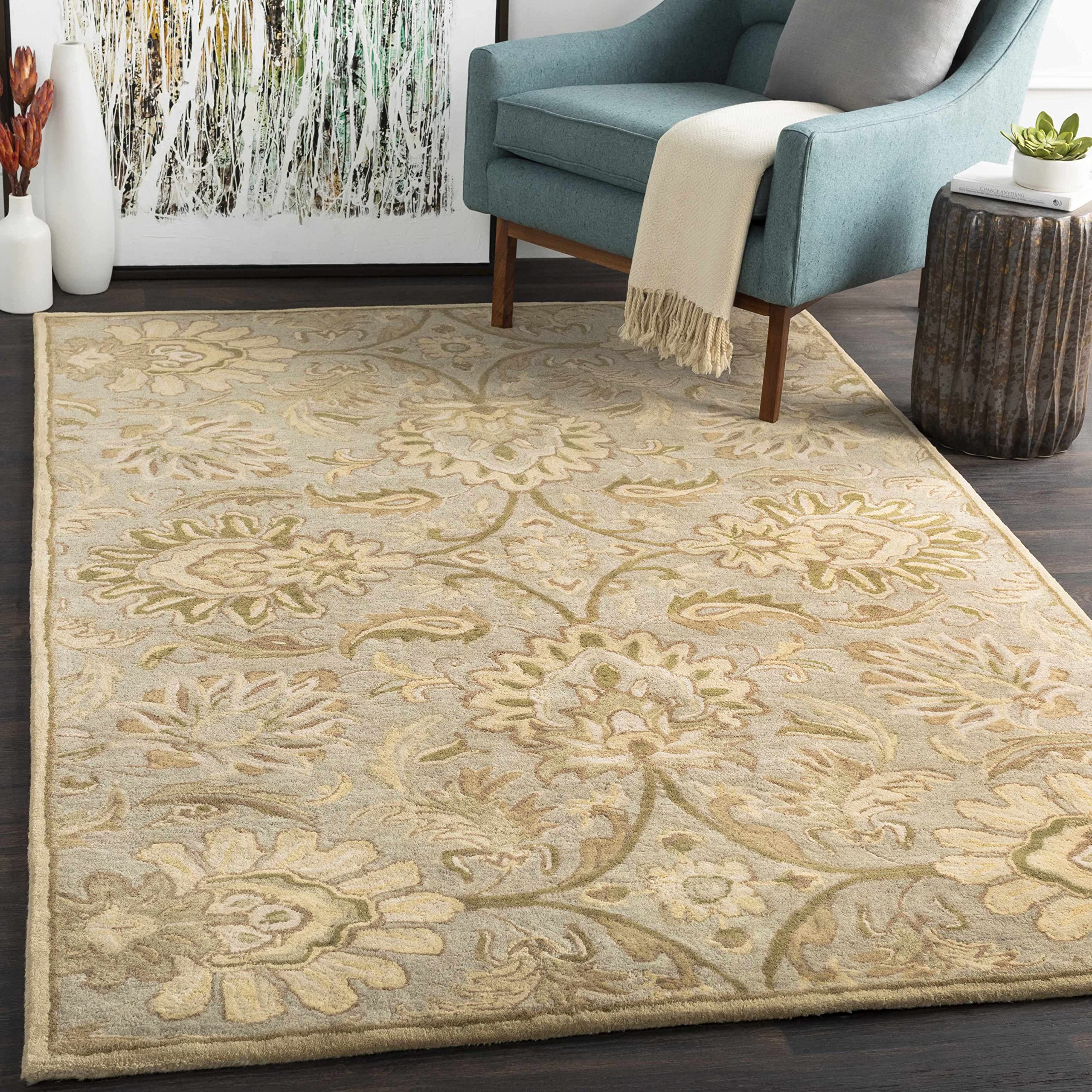 Kohler Wool Area Rug 5' x 8' - Traditional Ivory Gray Brown Handmade Living Room Bedroom Rug - Soft Durable Floor Carpet for Home Decor, Cozy Housewarming Gift