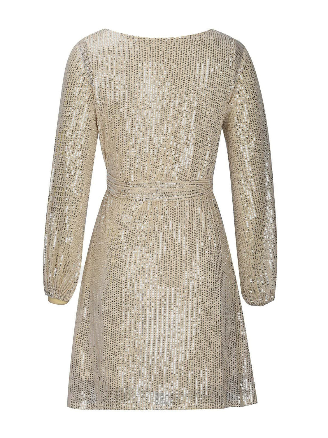 Sparkly Sequin Tie Waist Long Sleeve Mini Cocktail Party Dress for Women | Elegant Clubwear & Holiday Outfit | Perfect for Night Out, Christmas Party & Special Occasions