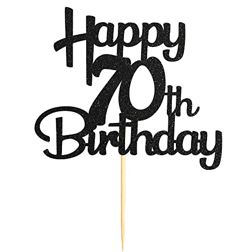 70th Cake Topper - Black Glitter