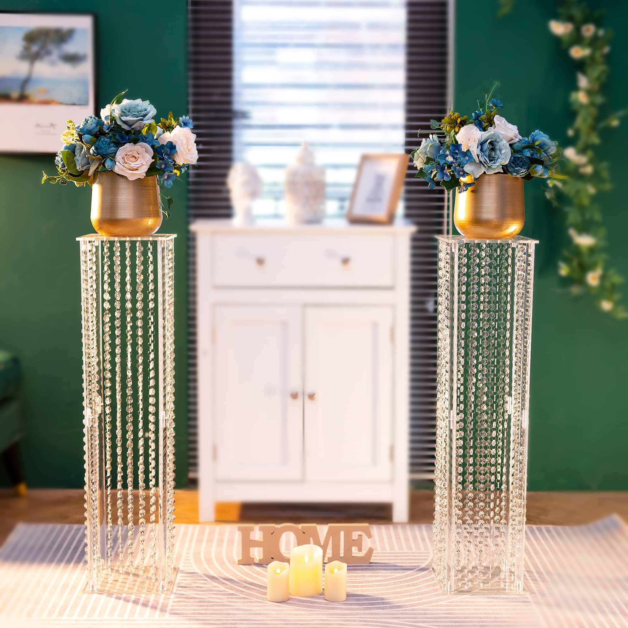 NUPTIO 10-Pack Clear Acrylic Rectangular Wedding Vases - 31.5 Inch Tall Elegant Centerpiece with Geometric Shape & Crystal Embellishment - Perfect for Wedding Decor, Party Table Arrangements, and Home Décor