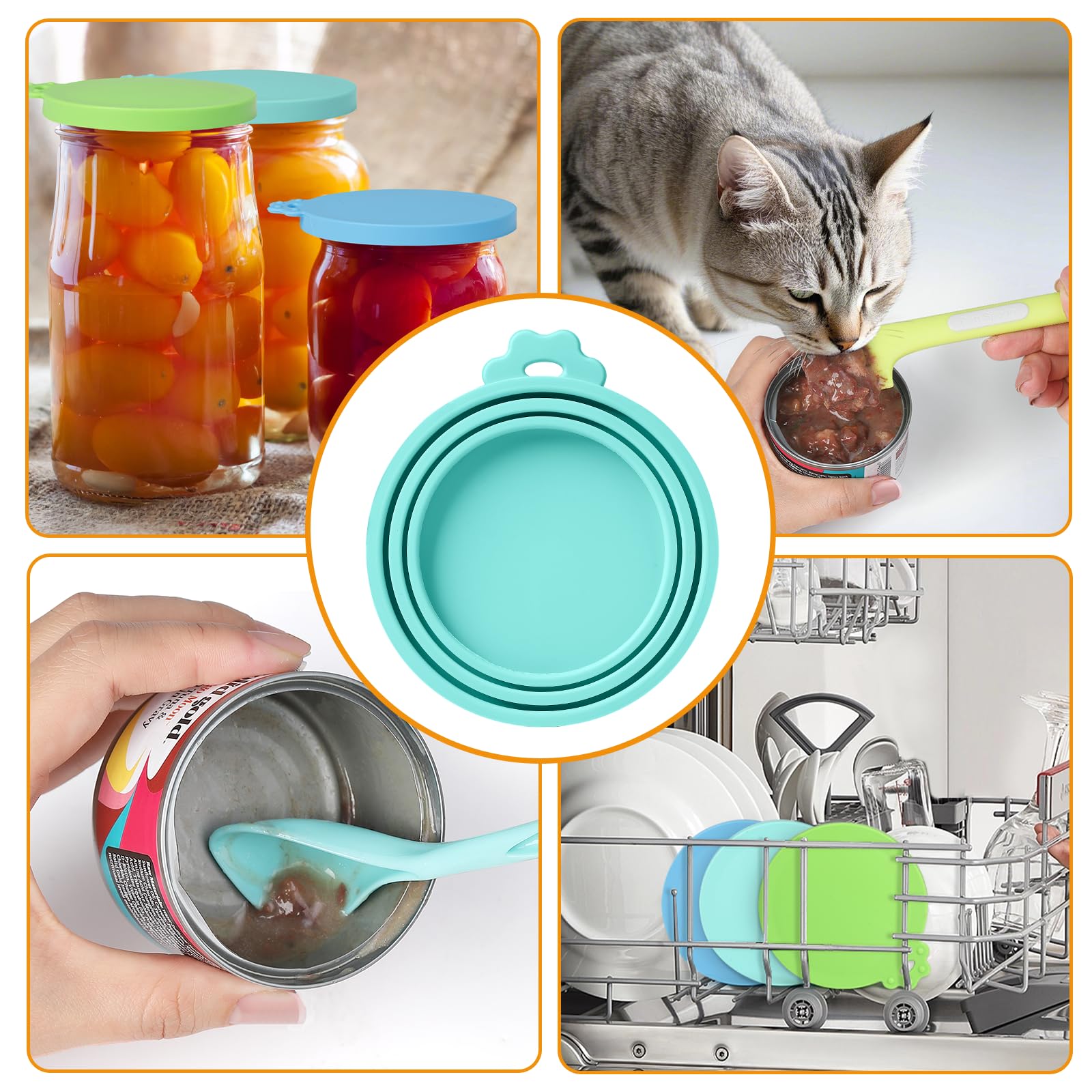 8-Pack Can Lids & Food Scoop Set - Universal Pet Food Can Covers & Mixing Spoons for Dog & Cat Wet Food Storage - Perfect for Freshness & Portion Control During Feeding Time