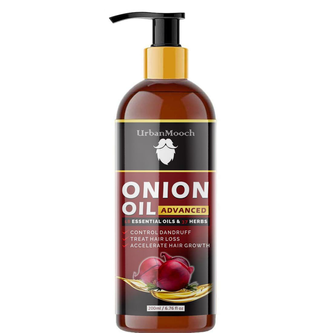 UrbanMooch Advanced Onion Hair Oil for Men with Red Onion Extract & 14 Essential Oils - Promotes Hair Growth & Controls Hair Fall - 200ml - Perfect for Daily Scalp Massage & Hair Care Routine
