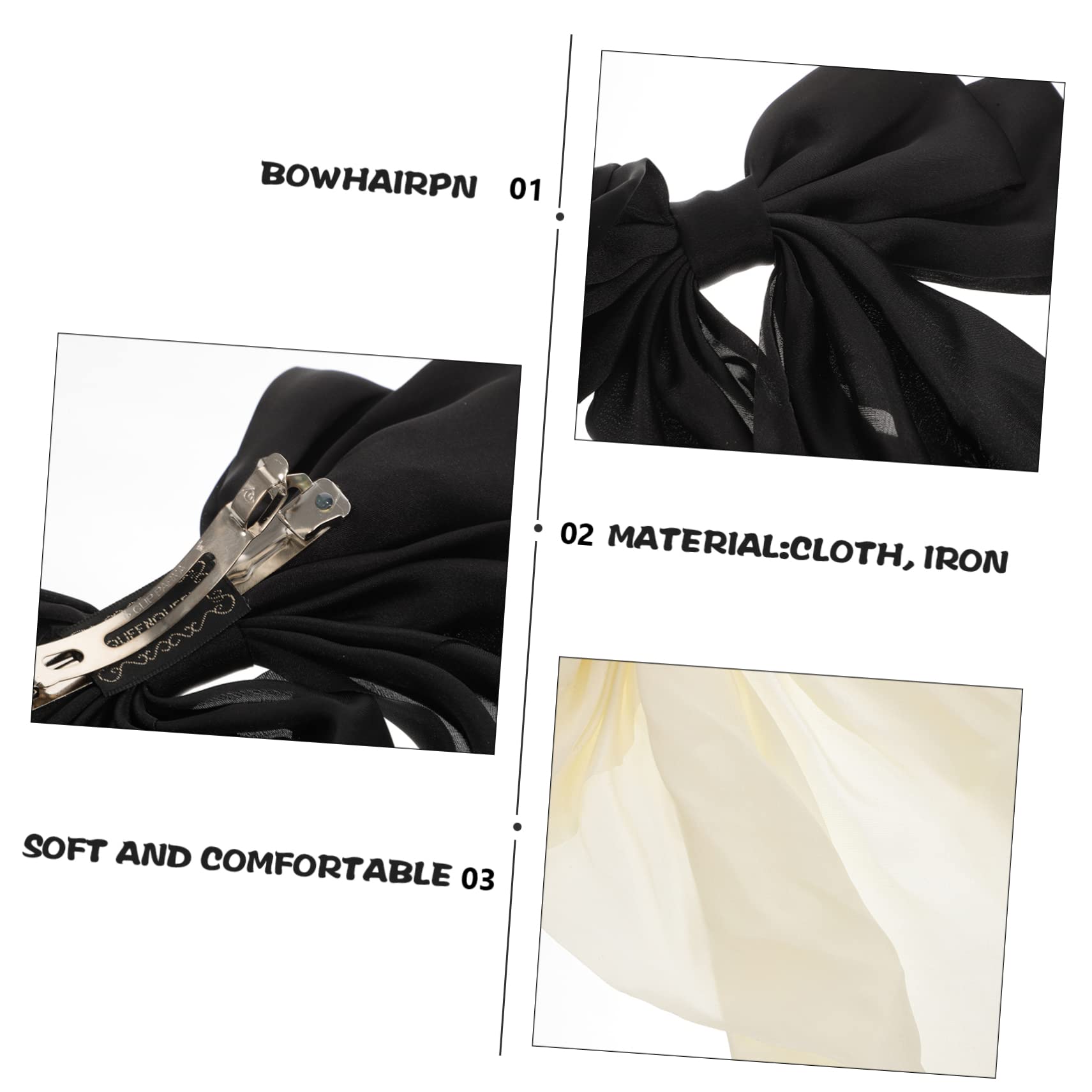 WOONEKY Women's Hair Barrettes - 2pcs Large Bow Hair Clips, Black Metal Hairpins for Women & Girls - Perfect for Parties, Weddings, Work & Everyday Styling