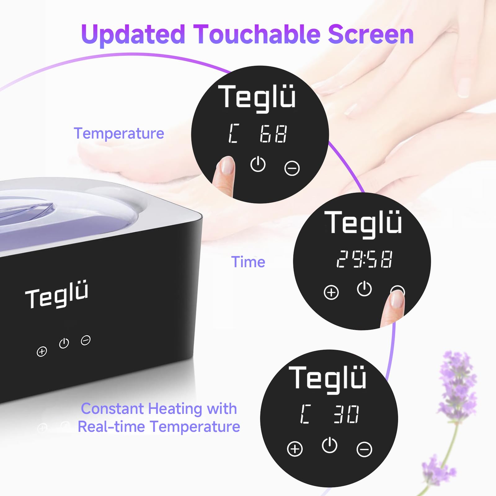 Teglu 4L Paraffin Wax Machine for Hand and Foot Spa with 3x 450g Wax Refills | Professional At-Home Hand & Foot Therapy | Perfect for Pain Relief, Moisturizing & Relaxation After Workouts, Manicures or Pedicures