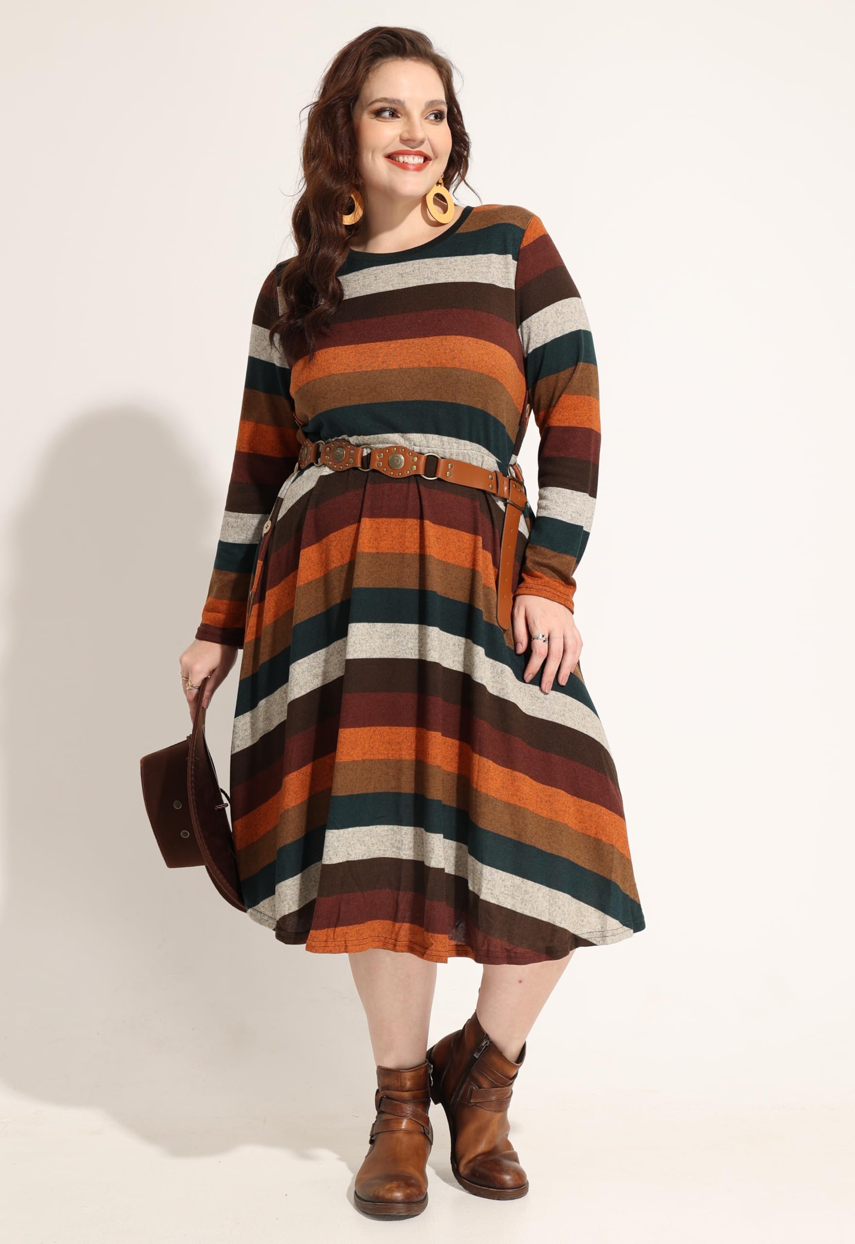 **Plus Size Dresses for Women - CARCOS Curvy Long Sleeve Crew Neck & V-Neck Knee-Length Dress with Pockets (XL-5XL) | Fall Winter Fashion for Work, Church & Casual Outings**
