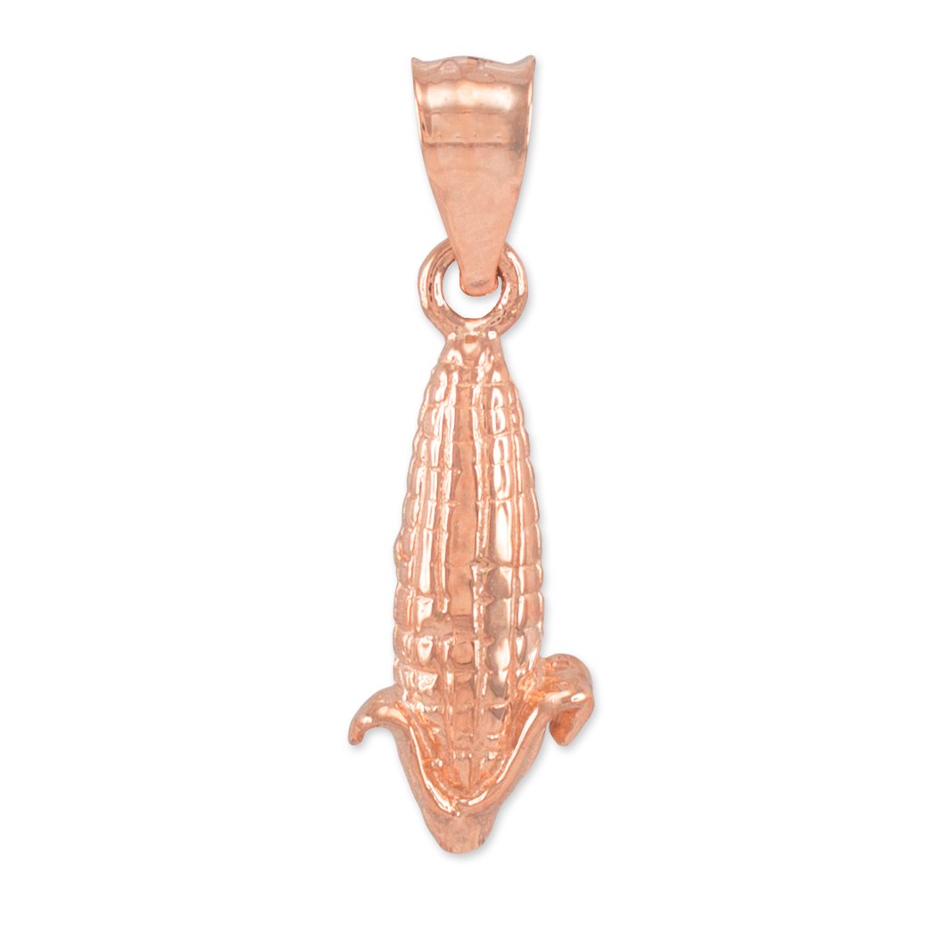 10K Rose Gold Corn on the Cob Charm Pendant Necklace - Elegant Jewelry Gift for Women, Birthday, Anniversary - Perfect for Farmhouse Style, Country Fashion & Everyday Wear
