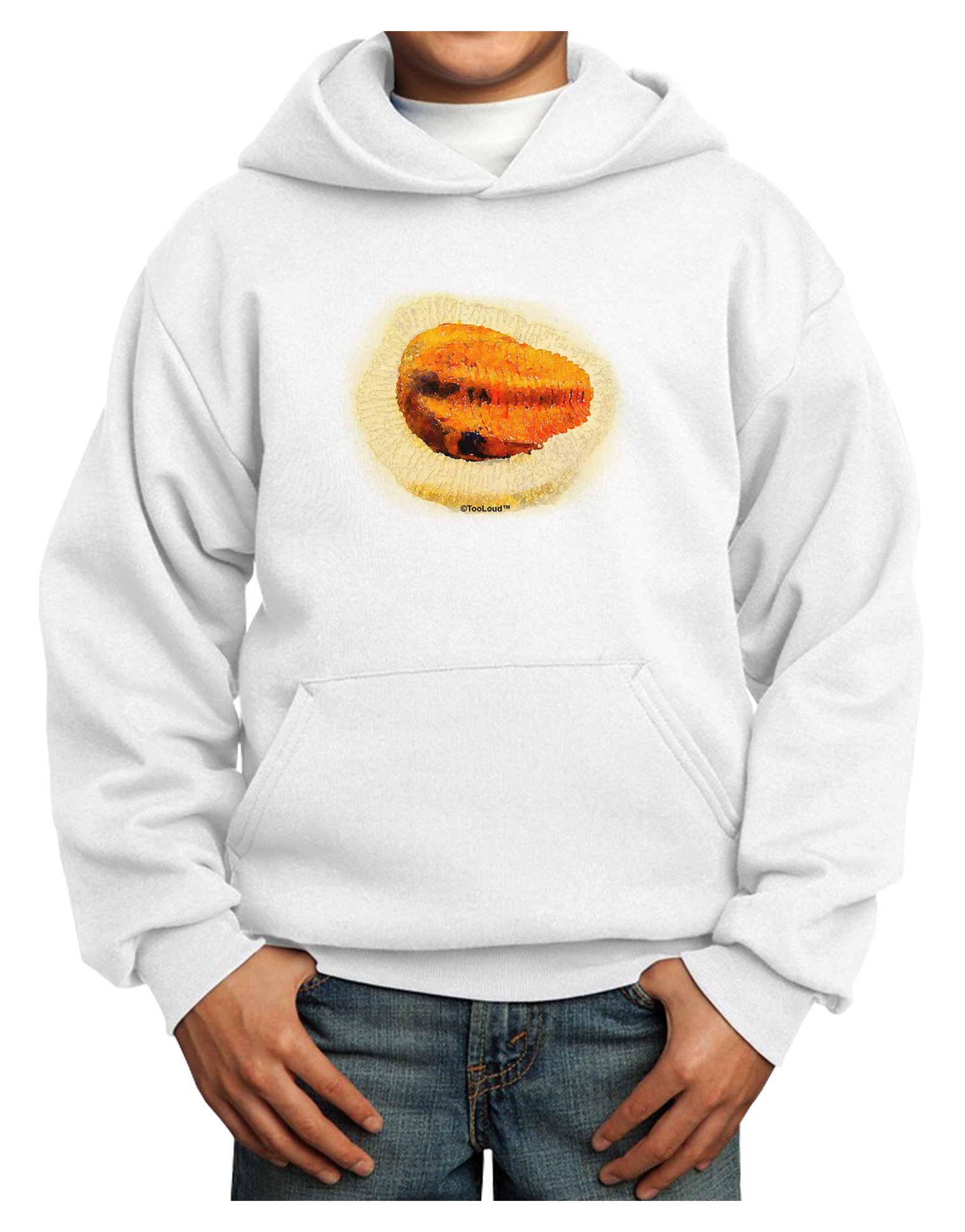 TooLoud Trilobite Fossil Watercolor Print Kids Hoodie Sweatshirt - White, Medium Size - Perfect for School, Outdoor Activities & Science Enthusiasts