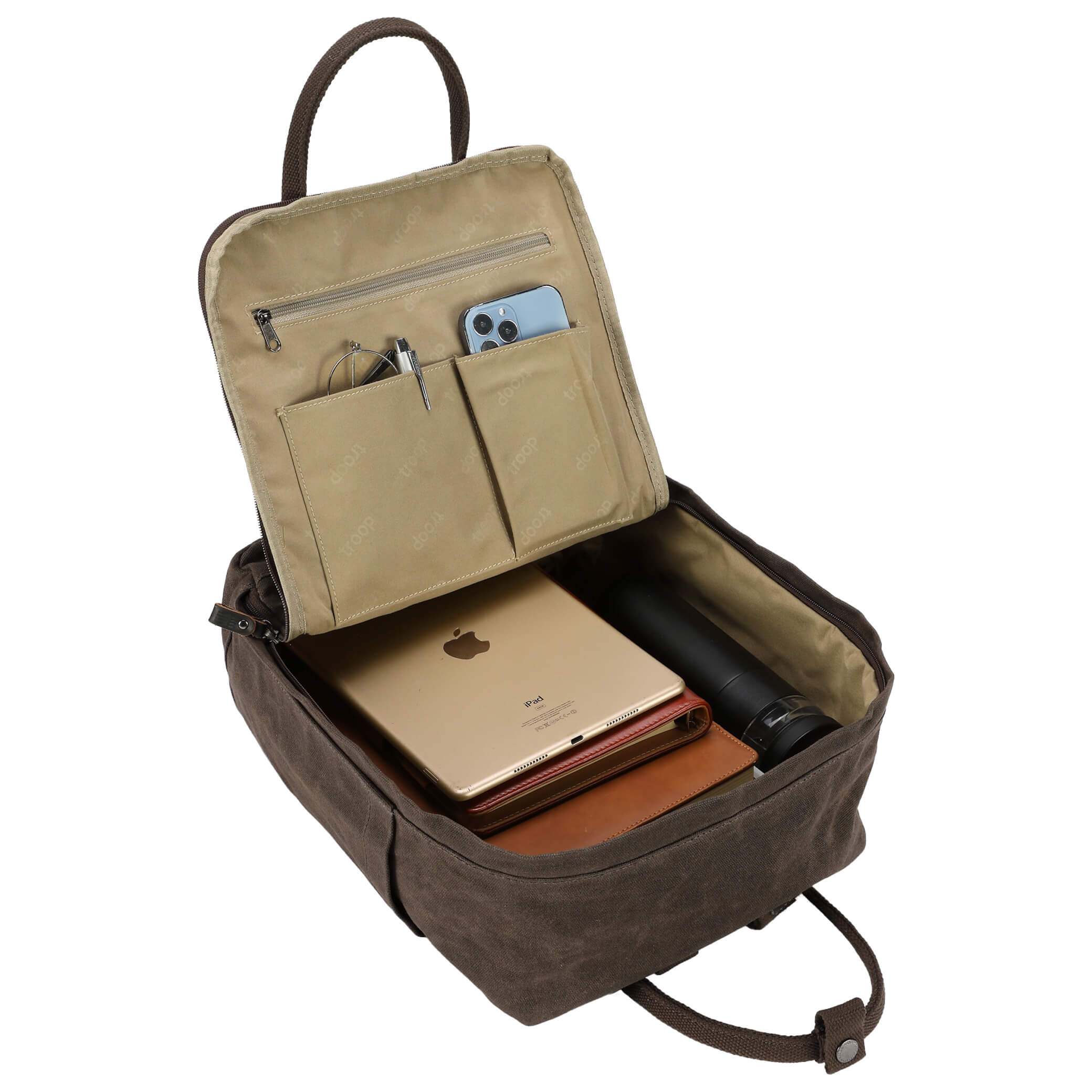 TRP0549 Troop London Classic Canvas Daypack - Durable Unisex Backpack for Travel, School & Work | Water-Resistant Daypack for Commuting, Hiking & College Campus Use