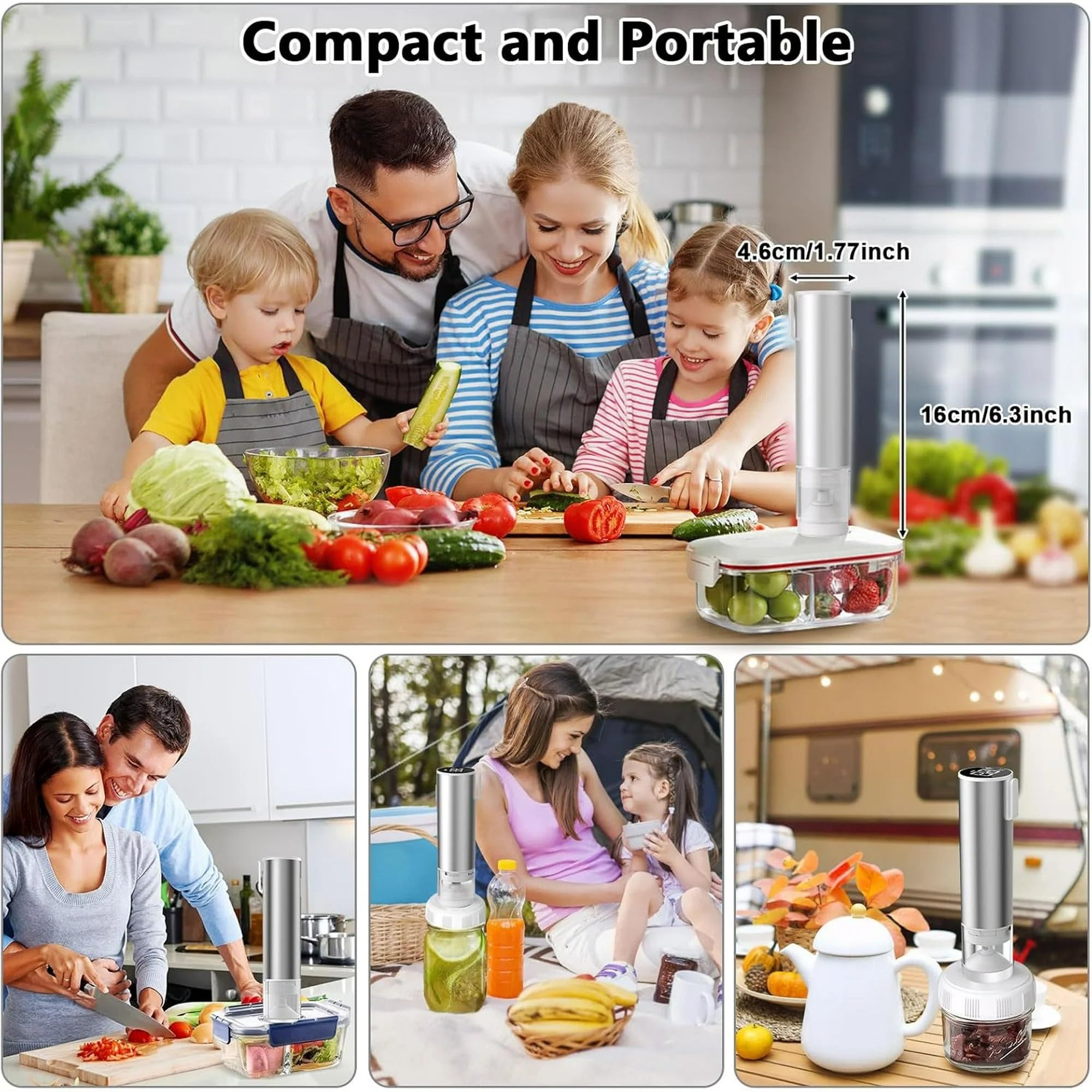 Portable Cordless Handheld Vacuum Sealer for Food Preservation - Includes 10 Reusable Zipper Bags, Dry & Moist Modes, Mason Jar Sealer & Inflation Needle (1 Pump + 10 Bags) - Perfect for Kitchen, Camping & Meal Prep