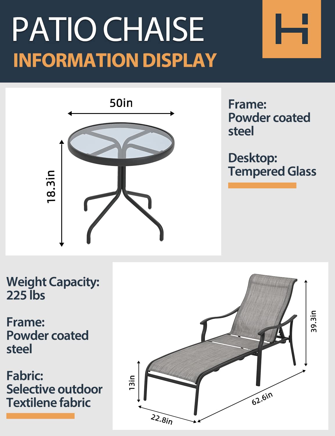 HAPPATIO 3-Piece Outdoor Furniture Set - Glass Top Coffee Table & Breathable Textilene Fabric Pool Lounge Chairs - Gray Patio Chaise Lounge for Backyard, Poolside Relaxation | Perfect for Sunbathing, Outdoor Entertaining & Garden Lounging