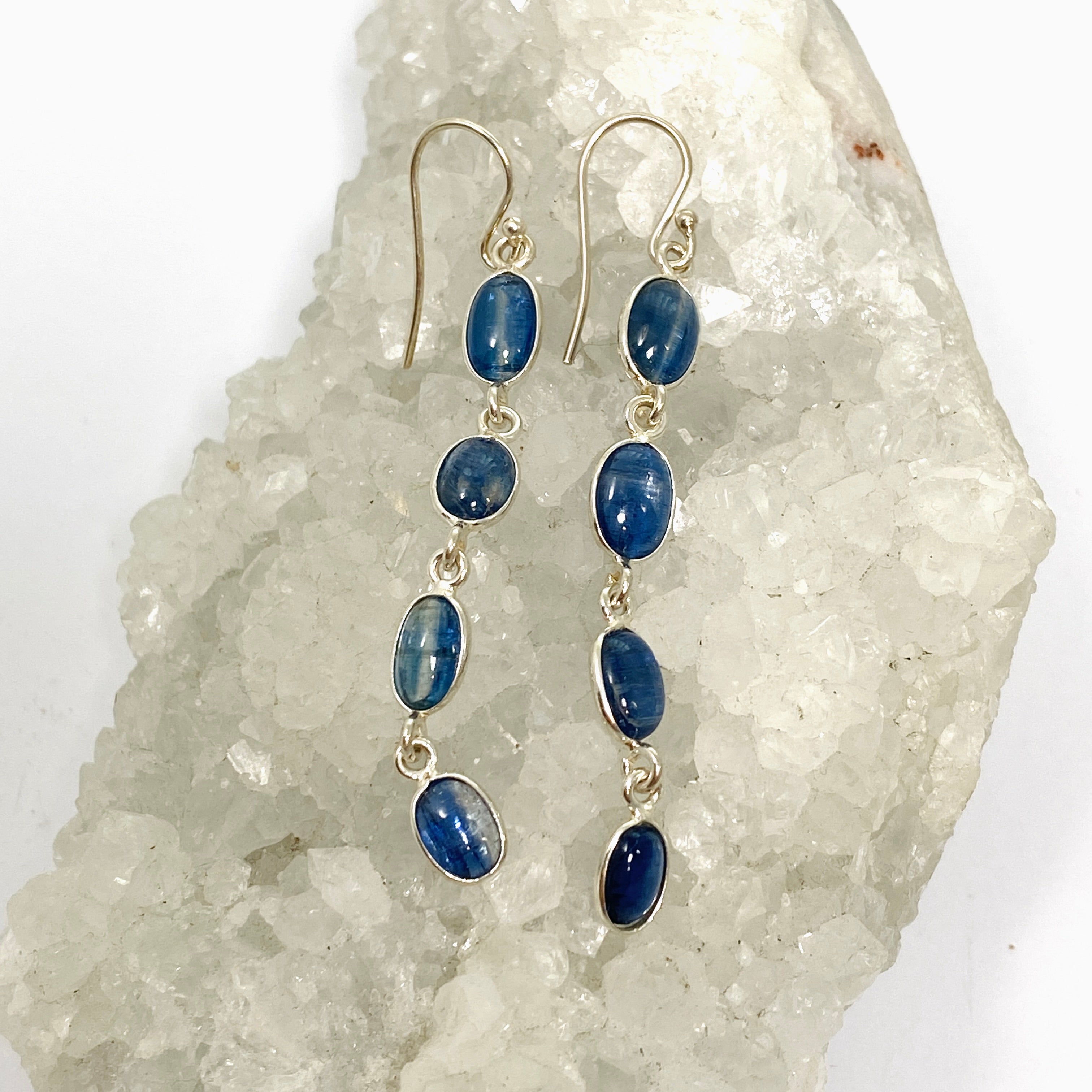 Blue Kyanite Oval Cabochon Earrings - Natural Multi Stone Jewelry for Women - Perfect for Boho Style & Everyday Wear (KEGJ1527)