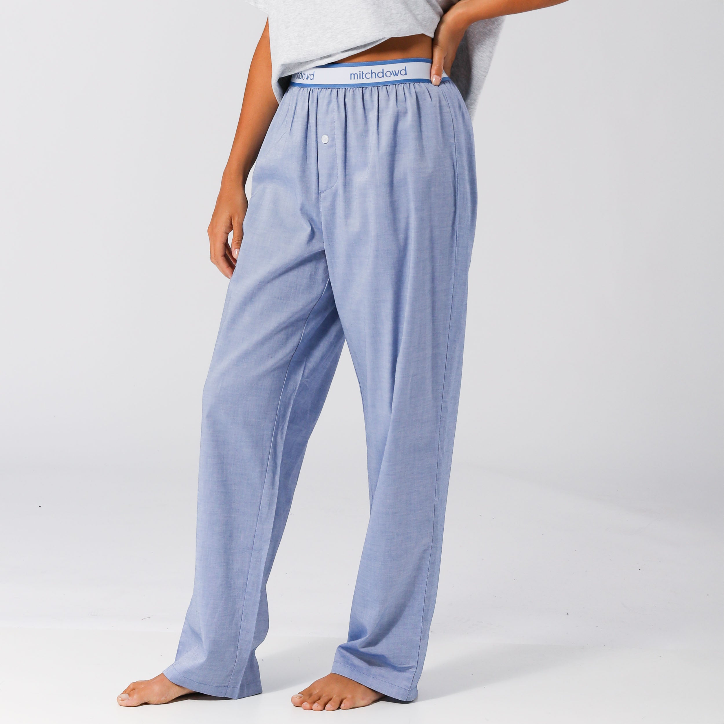 Women's Soft Chambray Sleep Pants - Breathable Lounge Pajama Pants for Women in Light Blue - Perfect for Sleeping, Lounging & Relaxing at Home