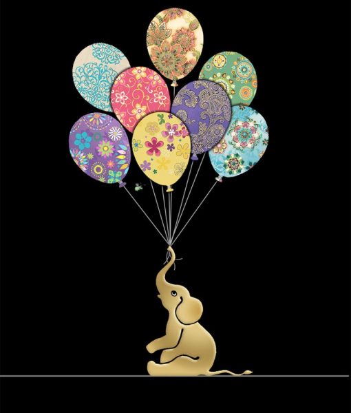 Bug Art Greeting Card with Elephant Balloons - Perfect for Birthdays, Baby Showers & Special Occasions